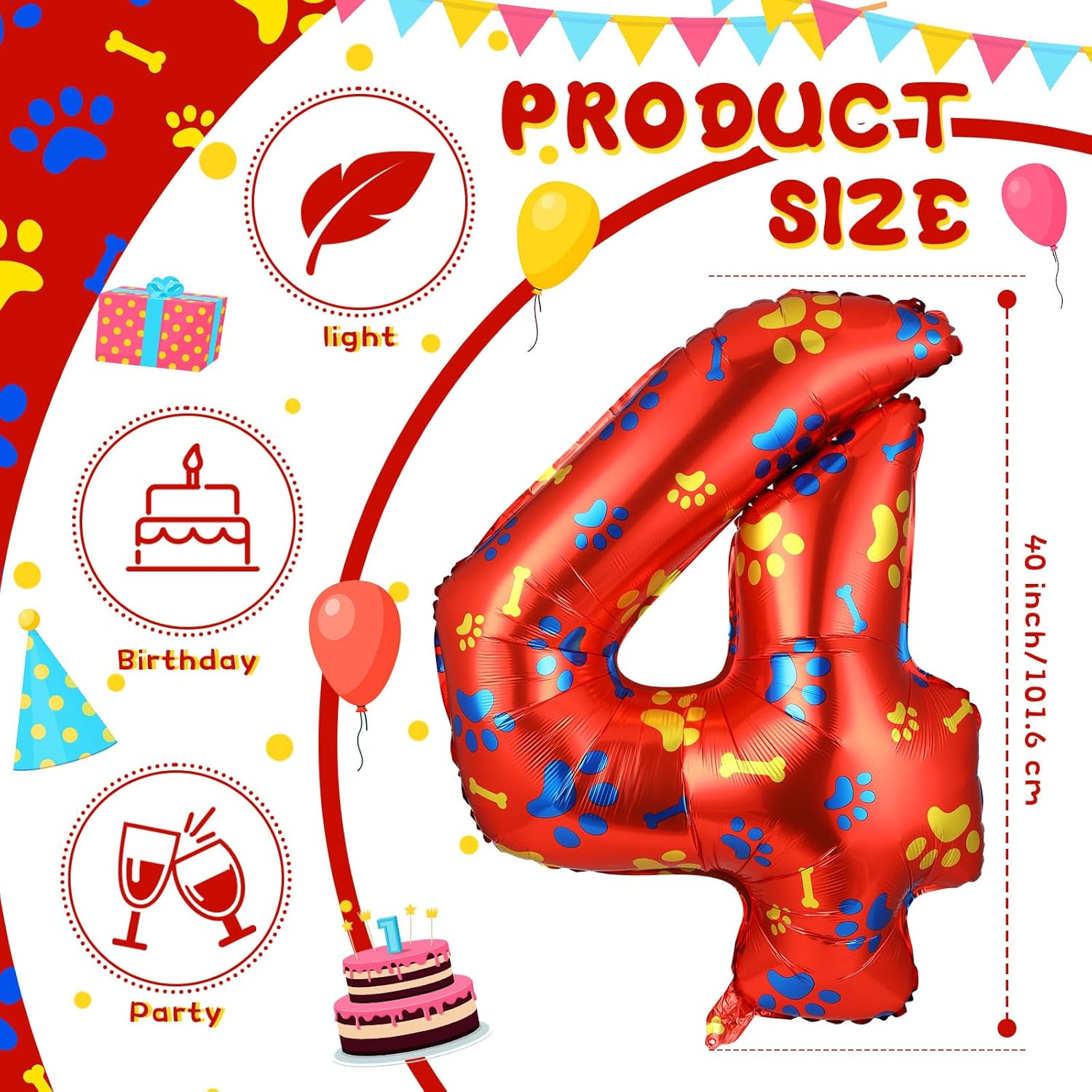 Leitee 40 Inch Giant Dog Paw Birthday Balloon