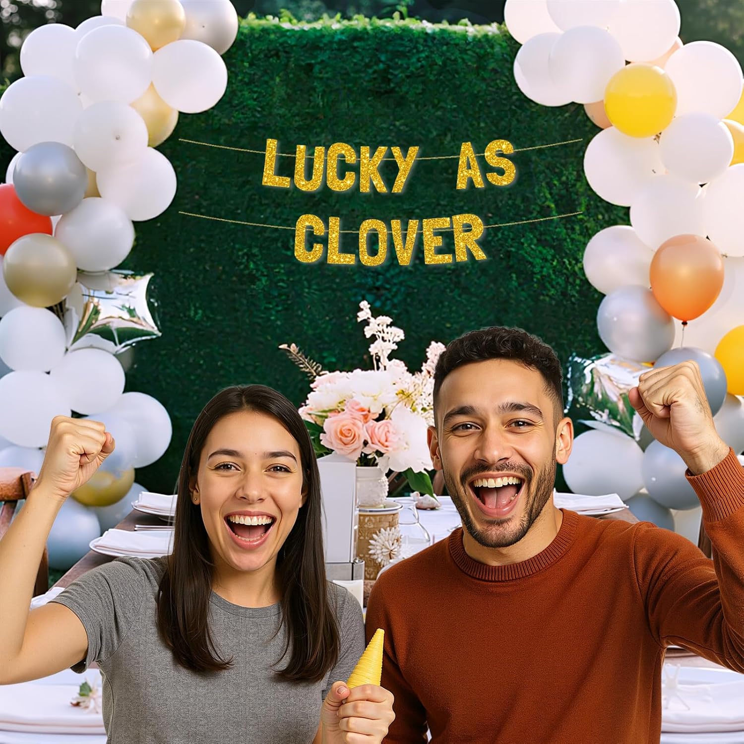 Meowoo Lucky as Clover Banner 77 Inch Gold