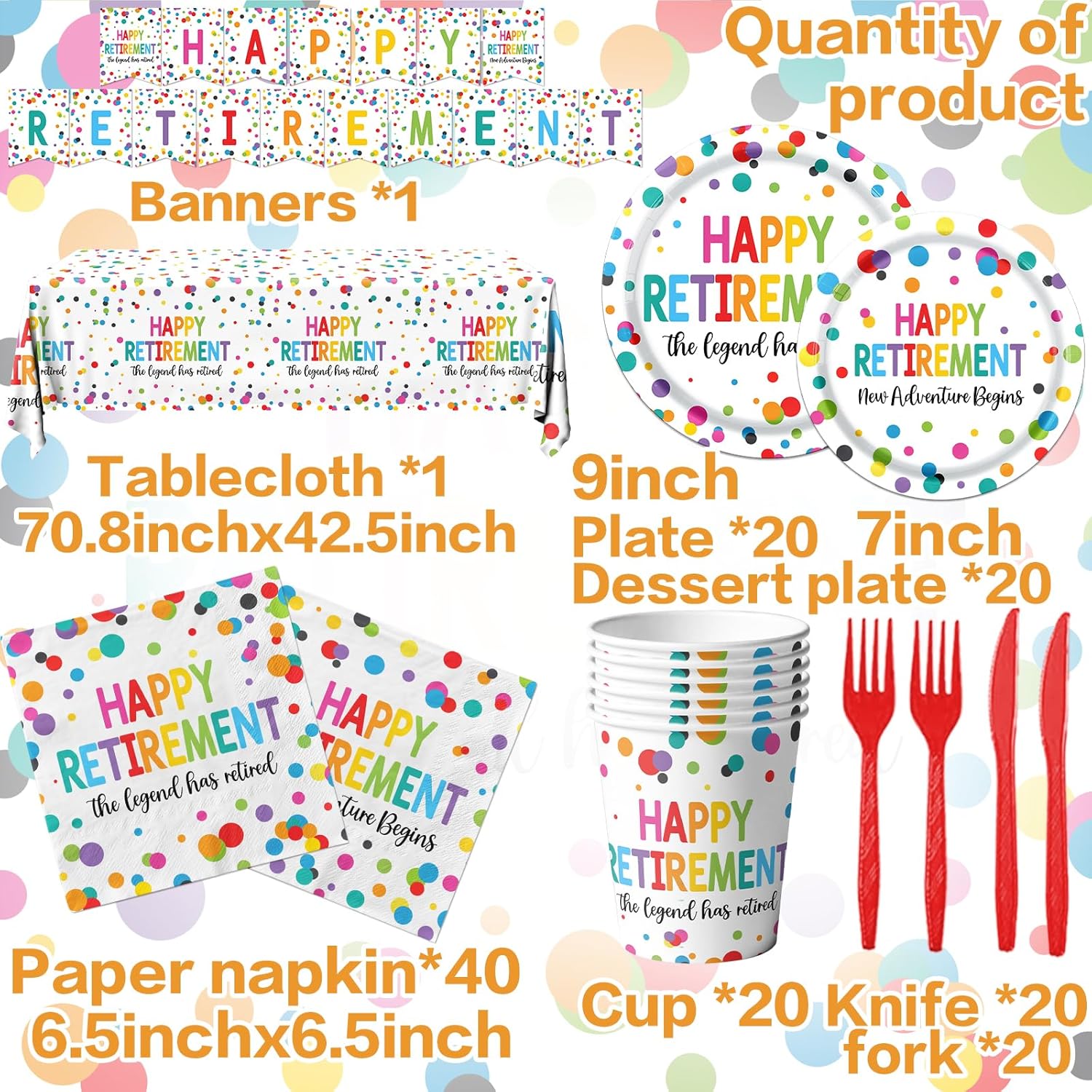Retirement Party Decor Set 142pcs Plates Napkins Cups Tableware