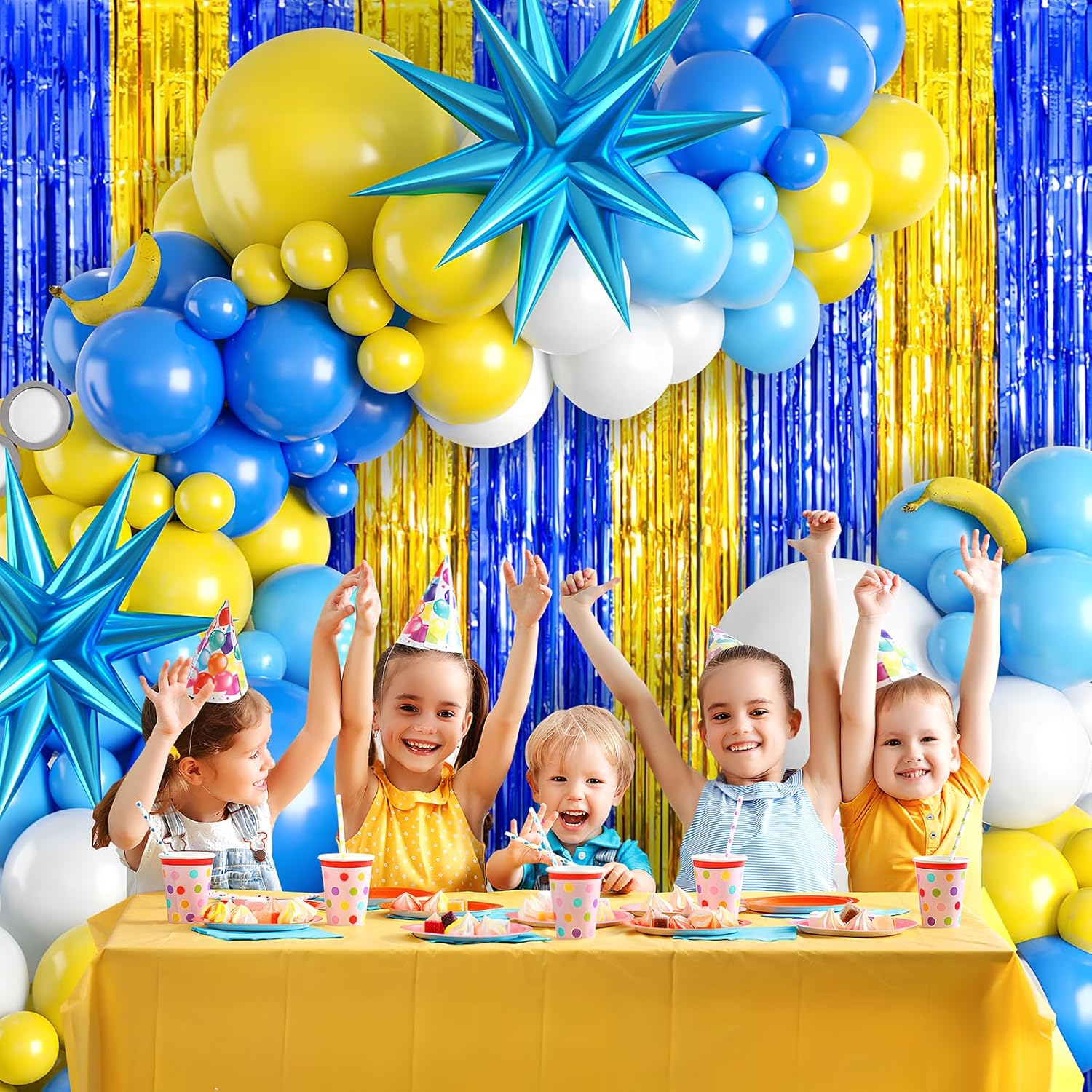 Yellow Blue White Balloon Arch Kit for Kids Parties
