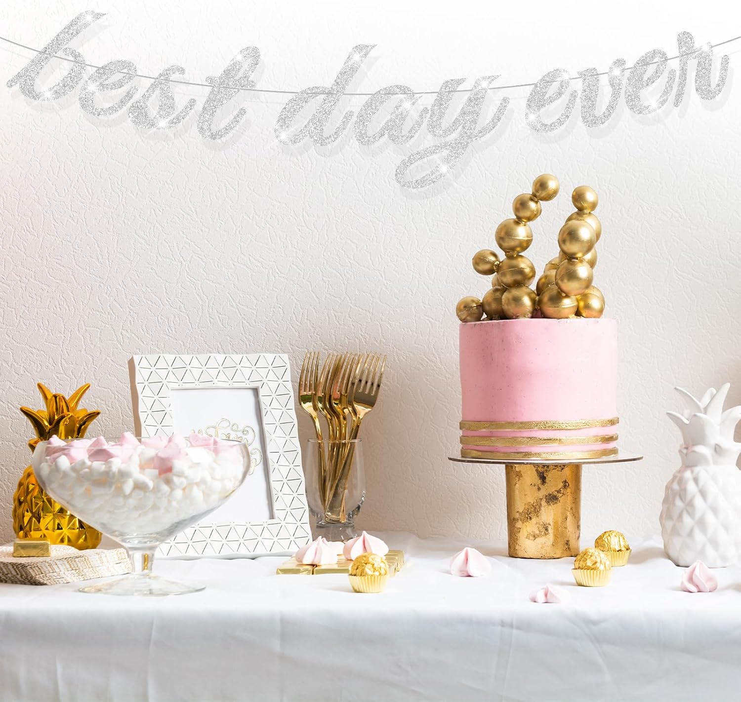 Best Day Ever Silver Glitter Hanging Banner