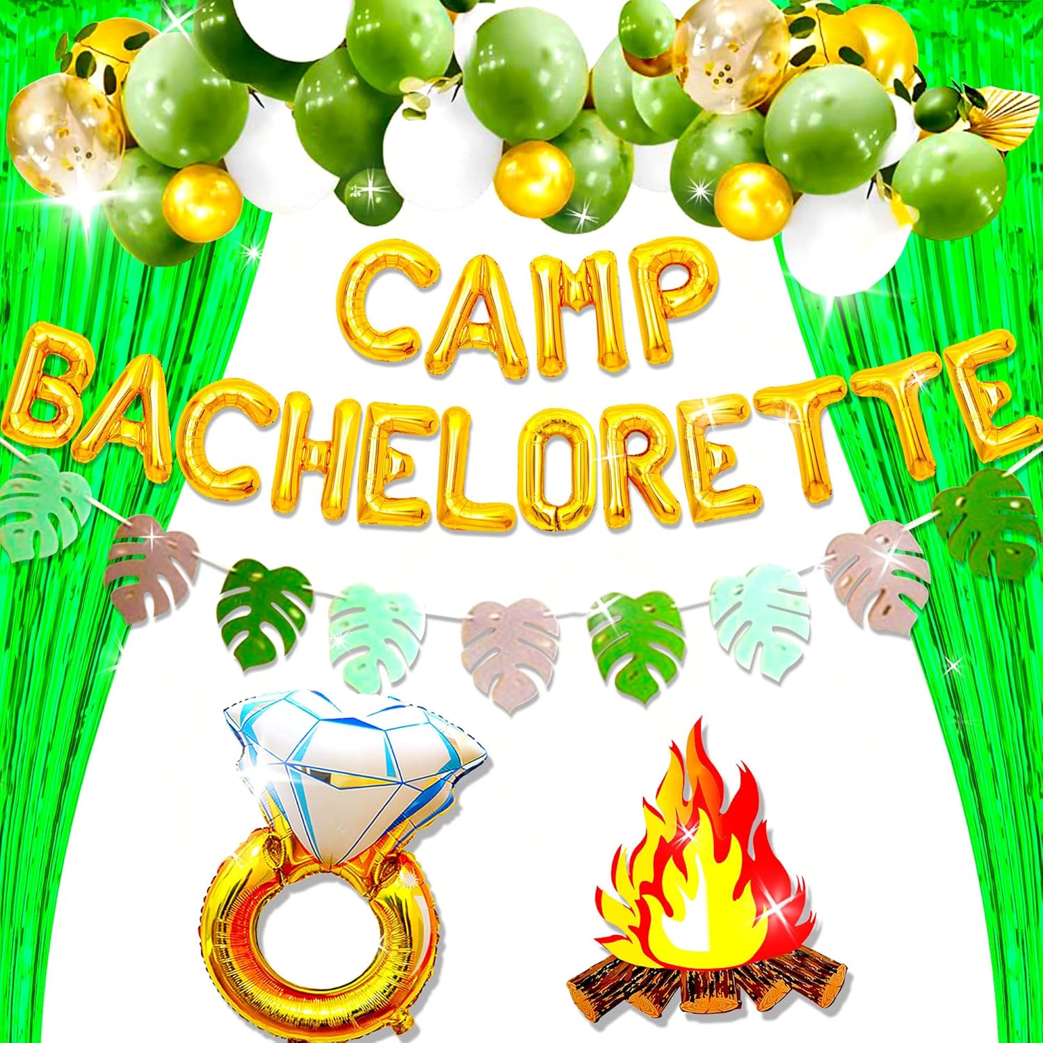 Gold Camp Bachelorette Balloons and Decorations