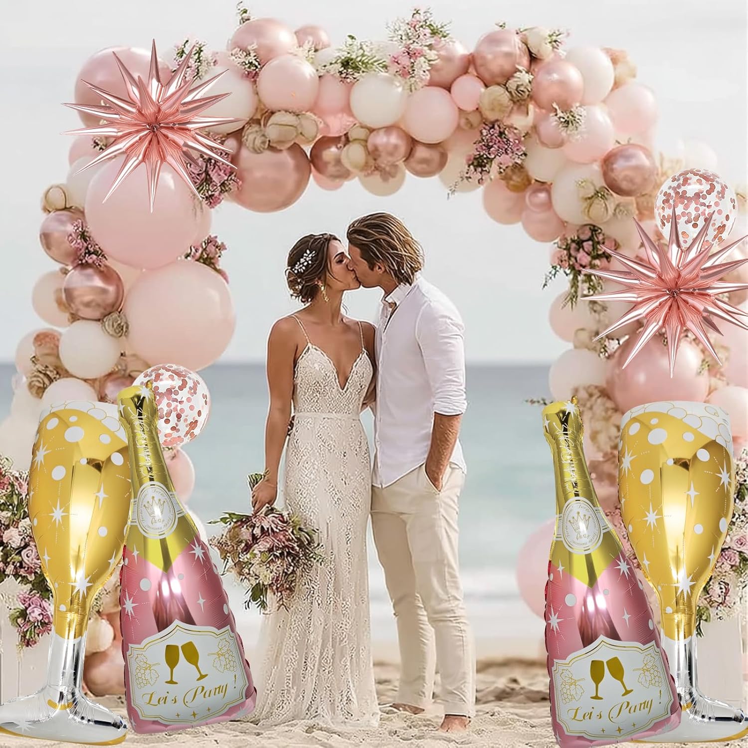 4 Pcs Champagne Balloons Rose Gold Foil Decorations