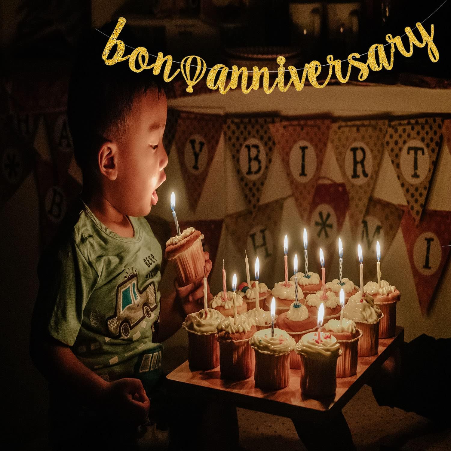 MELEG Bon Anniversaire Birthday Bunting Garland Decorations