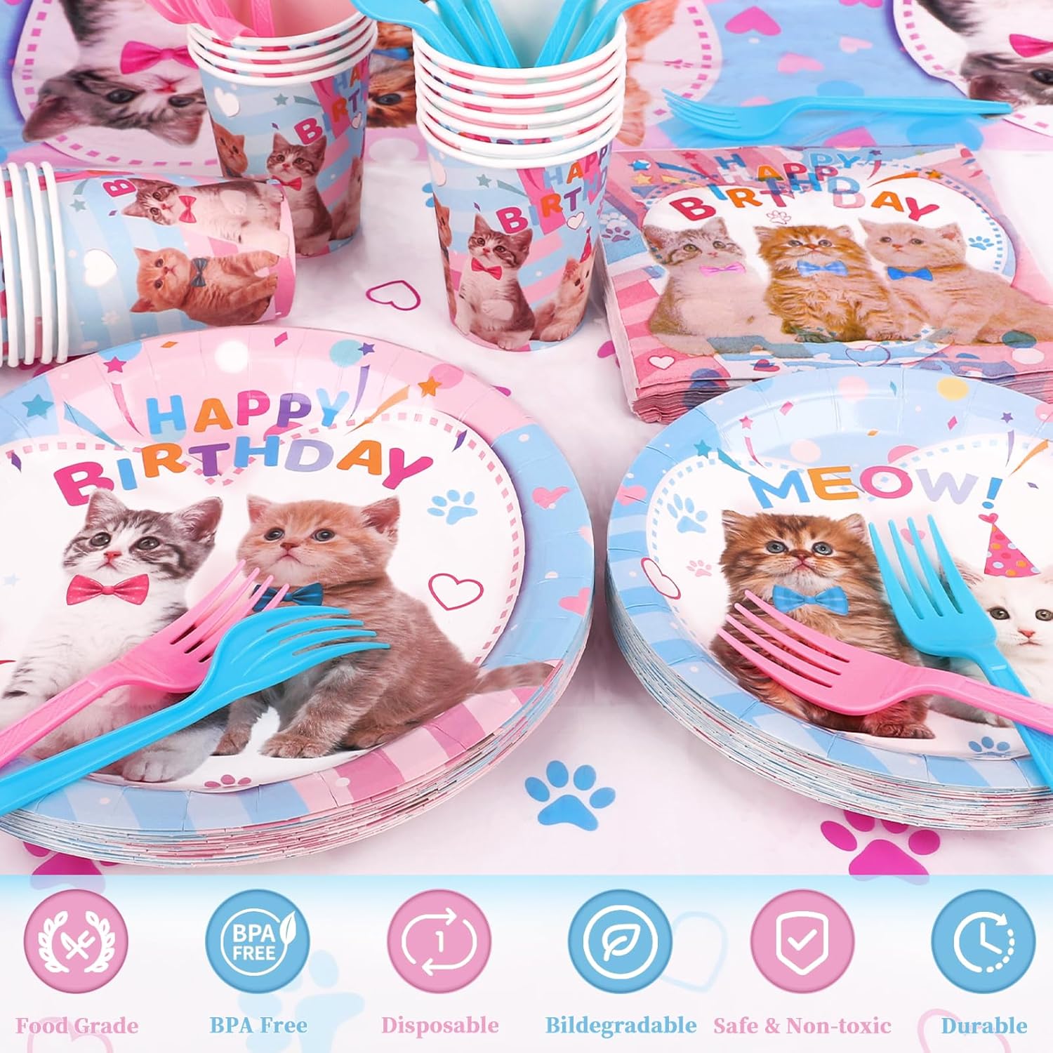 Cat Birthday Decorations 146Pcs Party Supplies Set