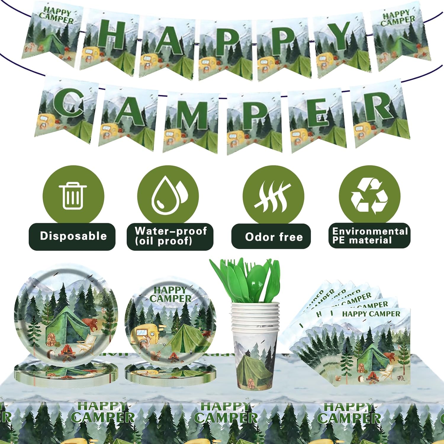 Nicime Happy Camper Party Supplies Set