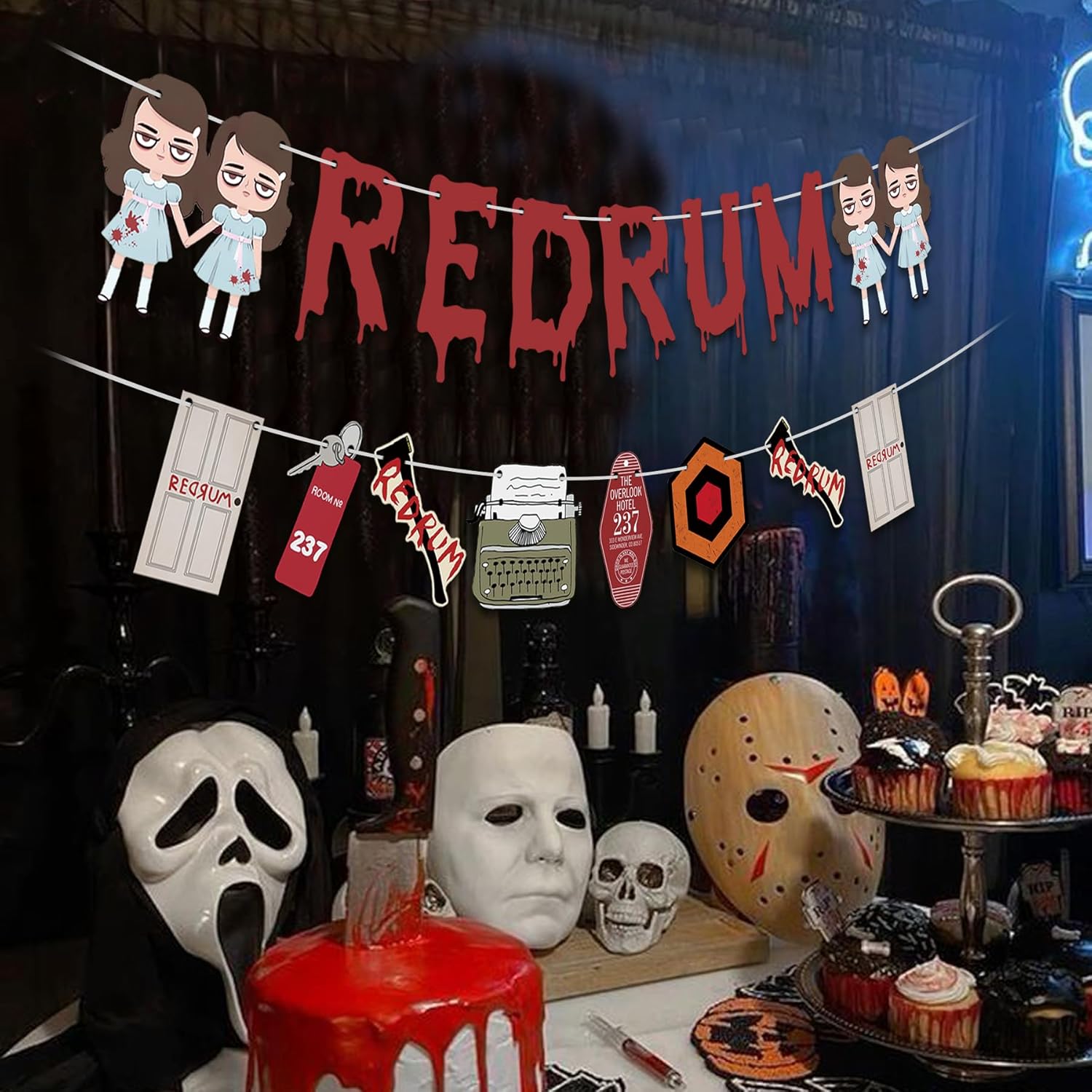 HOMEZZO Halloween Horror Banner Redrum Party Sign