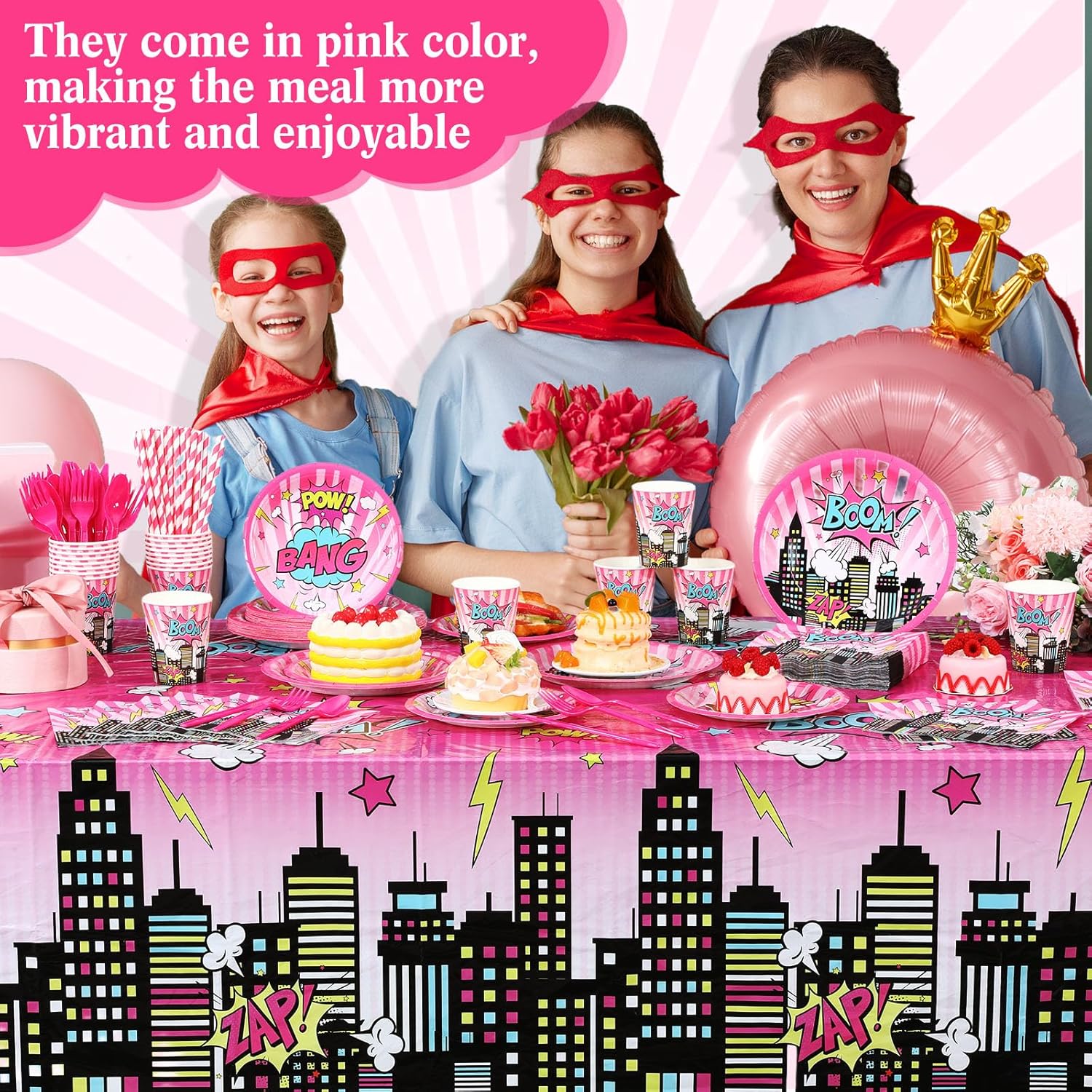 219 Pcs Pink Hero Birthday Party Decorations Set
