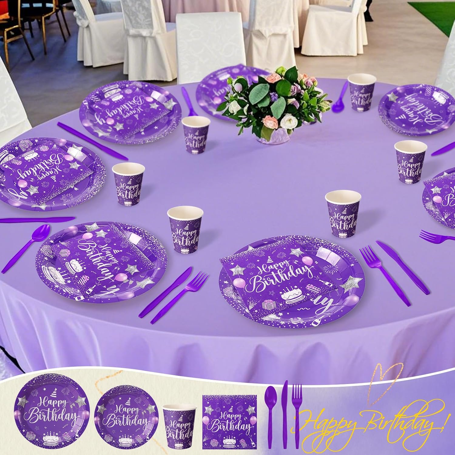 Vesici 350 Pcs Happy Birthday Tableware Set