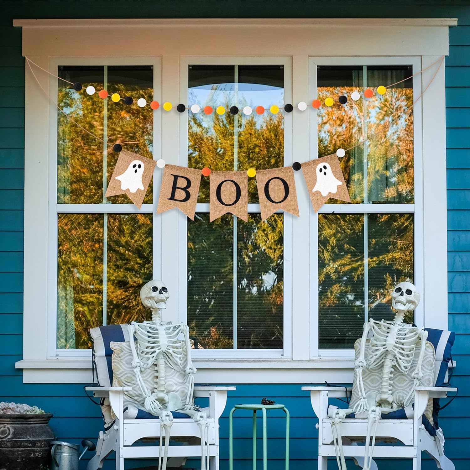 WATINC 2pc Halloween Boo Burlap Banner Garland Set