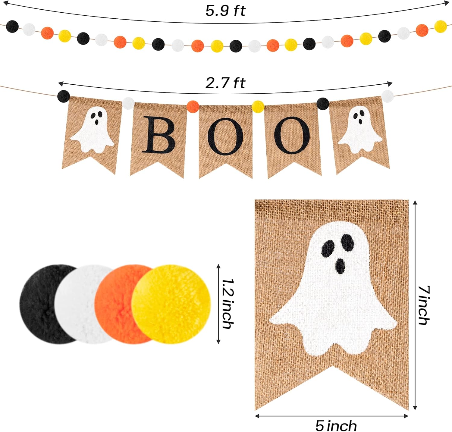 WATINC 2pc Halloween Boo Burlap Banner Garland Set