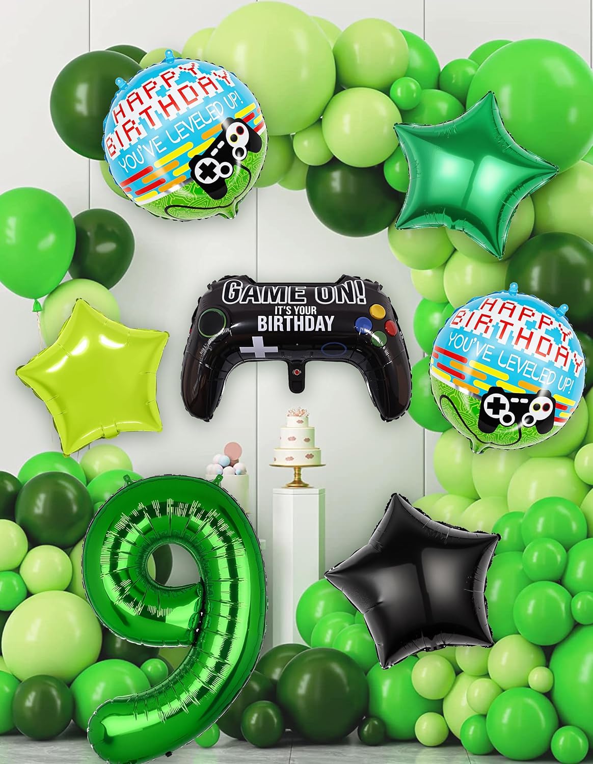 40 Inch Green Pixel Number 9 Balloon Set 7Pcs