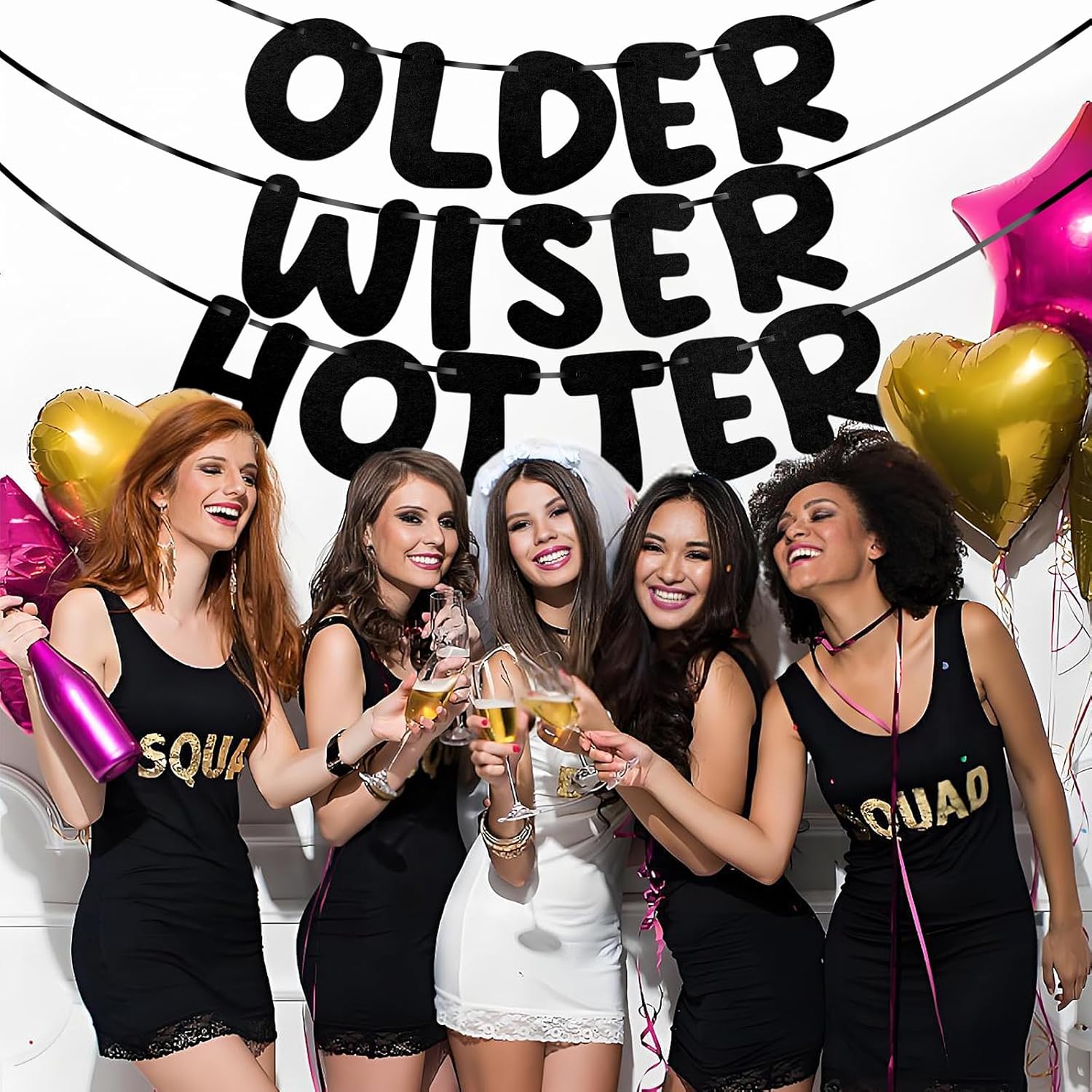 Pre Strung Felt Older Wiser Hotter Birthday Banner - Black - 72 Ft Reusable Garland