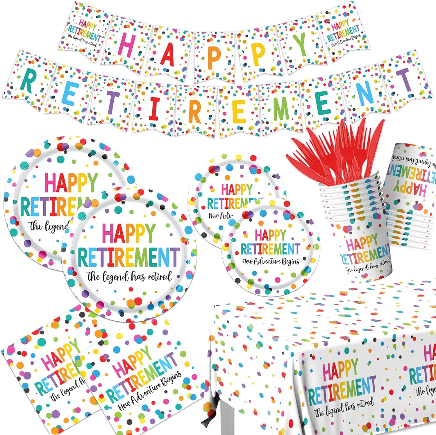 Retirement Party Decor Set 142pcs Plates Napkins Cups Tableware
