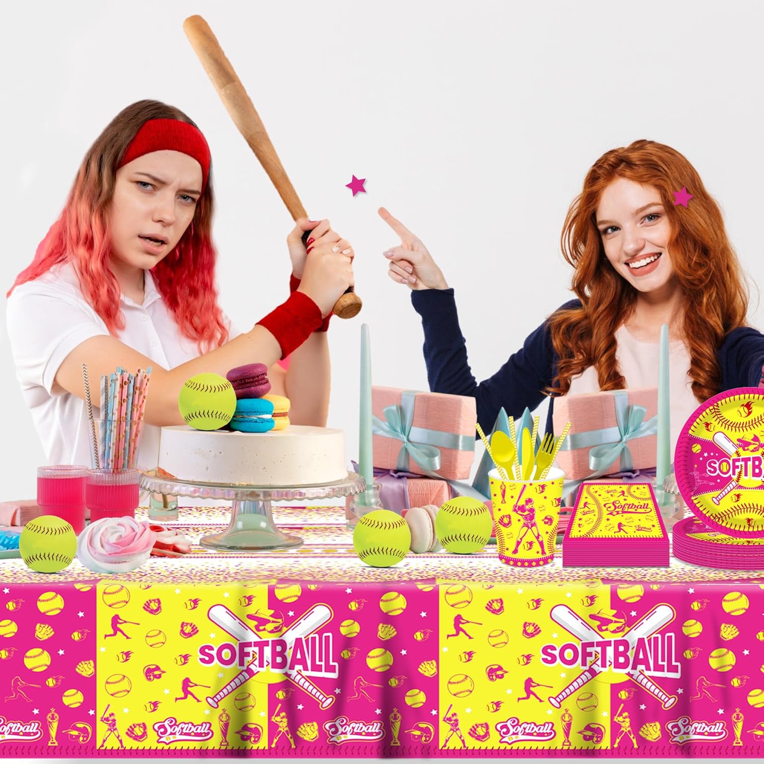 3 Pcs Softball Pattern Tablecloth for Parties
