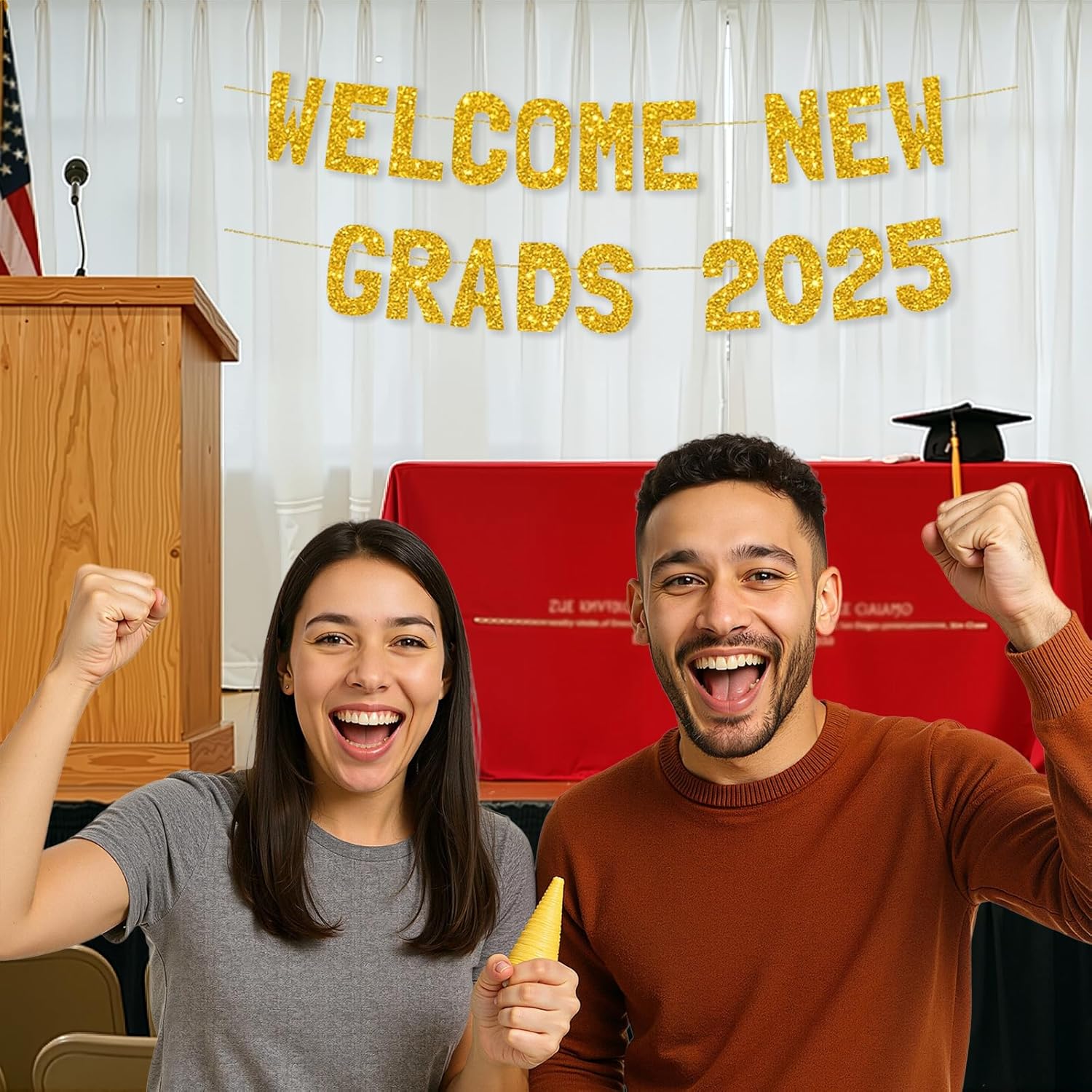 Meowoo Glitter Graduation Banner 77 Inch Welcome New Grads 2025