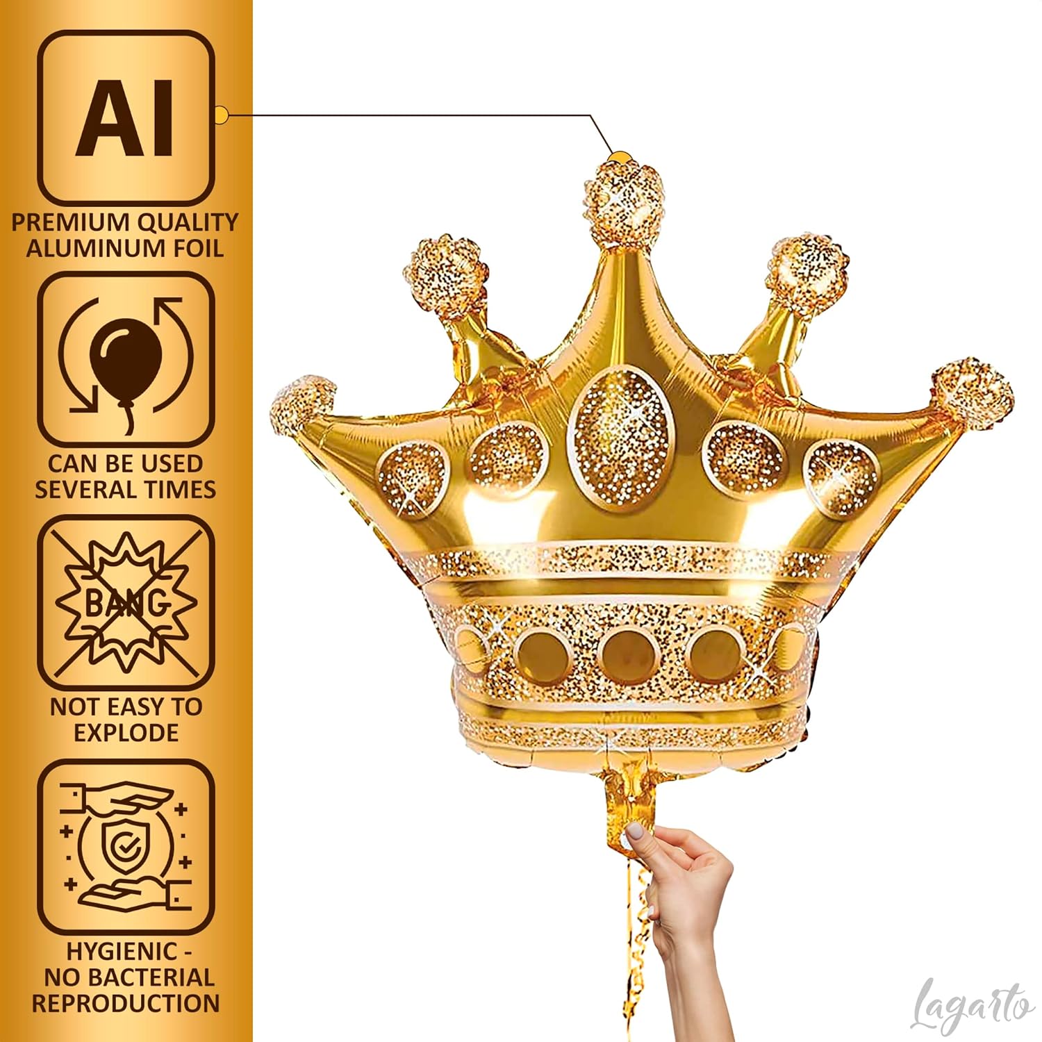3 Pcs Gold Foil Crown Balloons for Birthday Parties