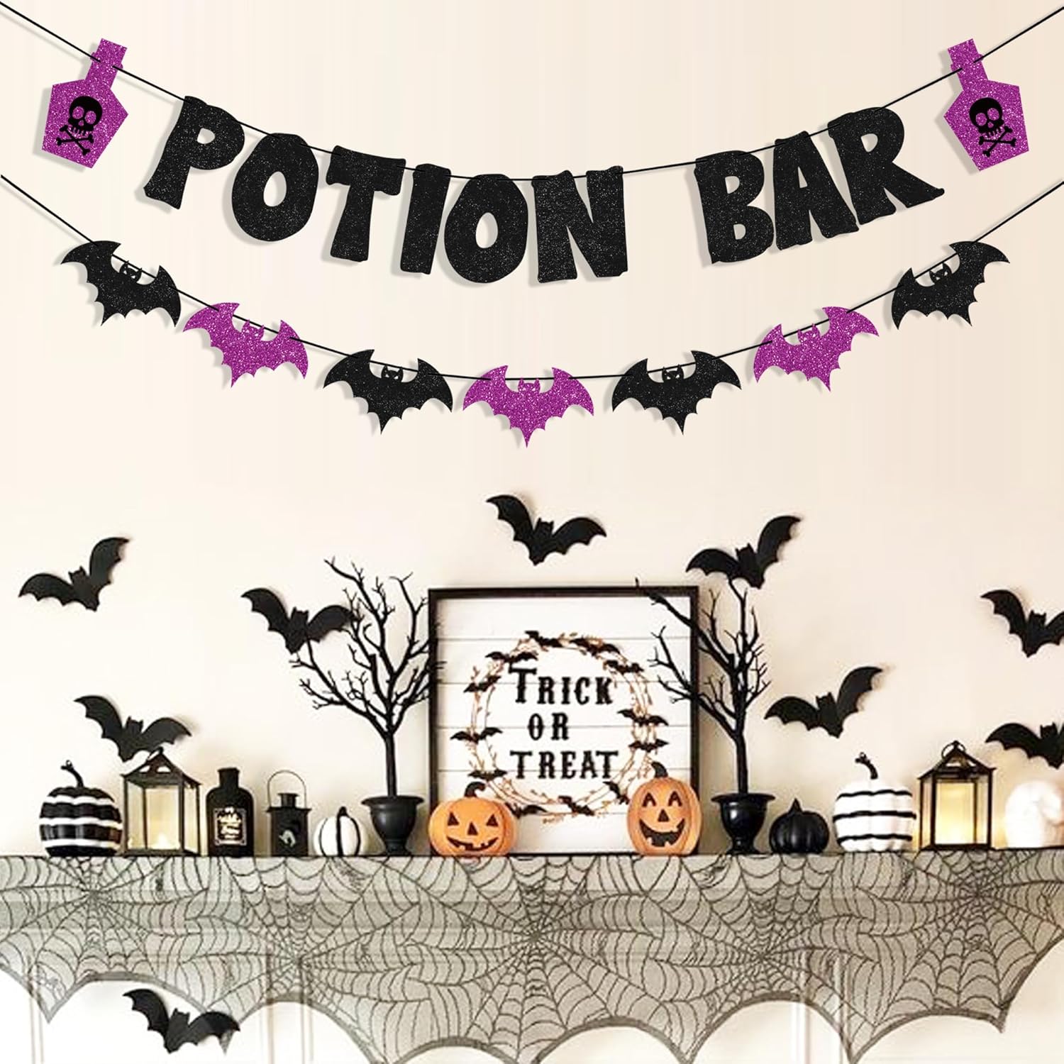 Uniwish Halloween Potion Bar Banner with Bat Garland