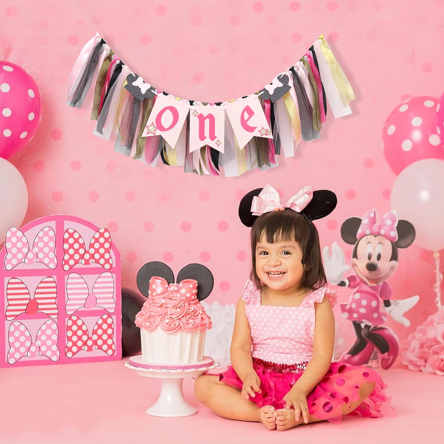 Minnie Mouse High Chair Banner for 1st Birthday
