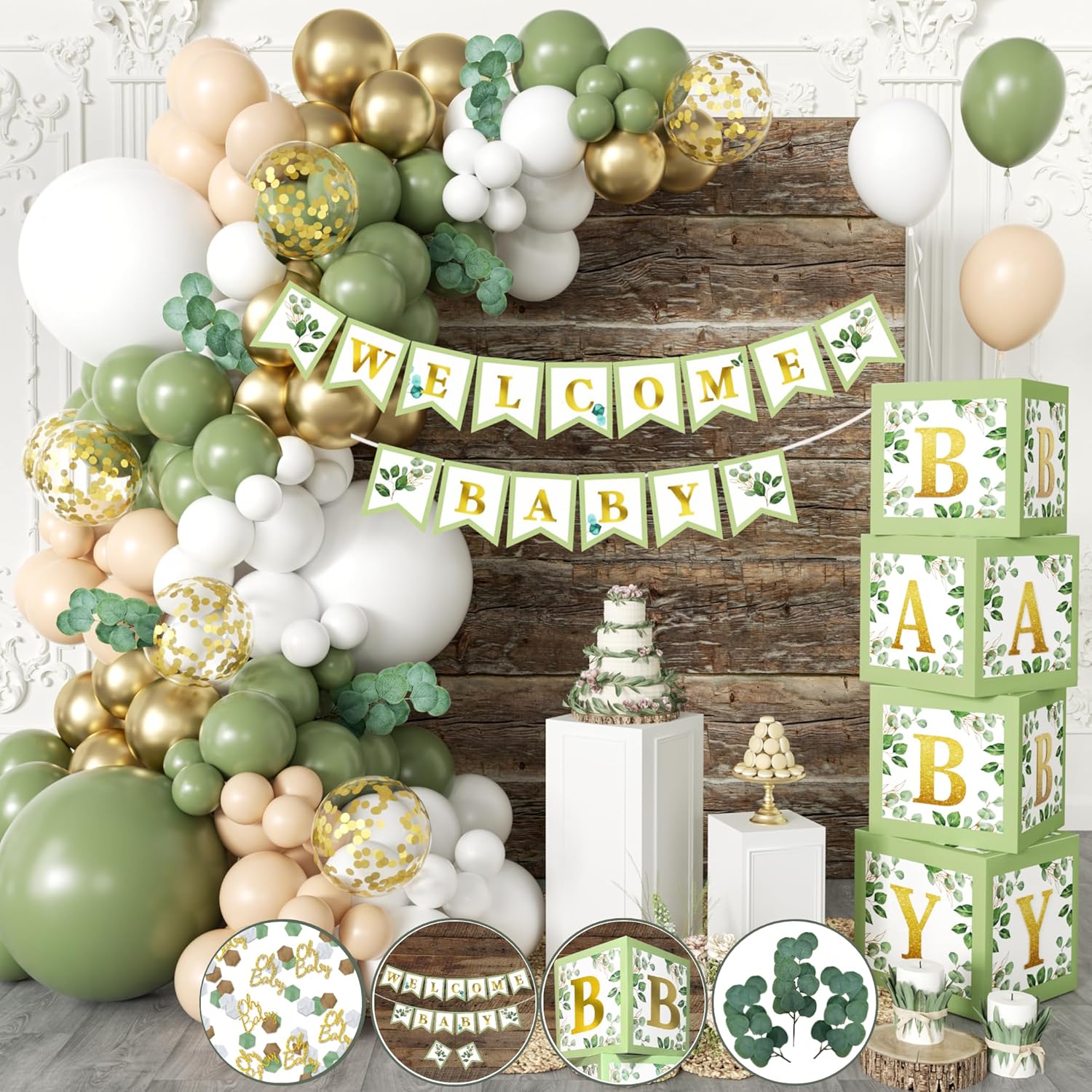 RainMeadow 258 PC Sage Green Baby Shower Decorations