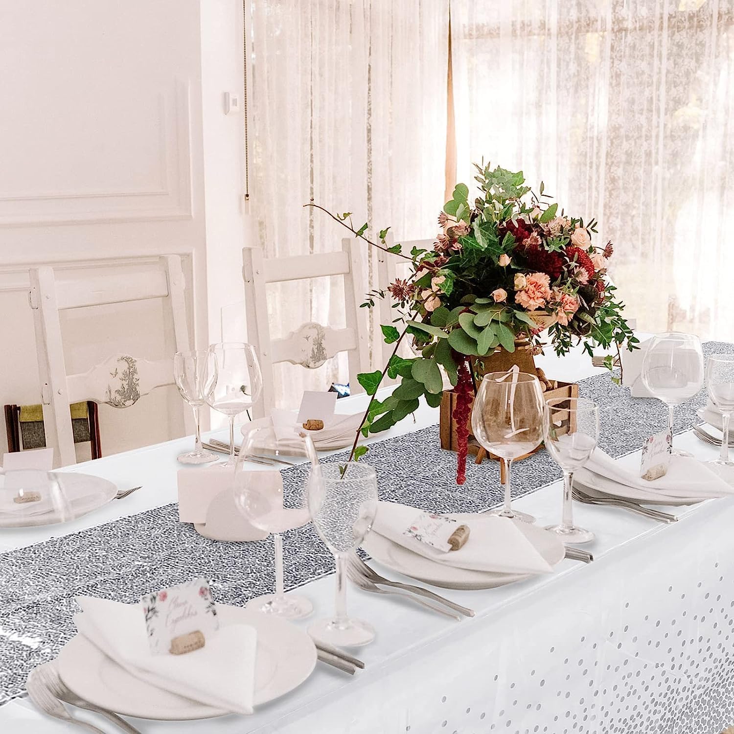 Irenare Tablecloth Set with Glitter Sequin Table Runner