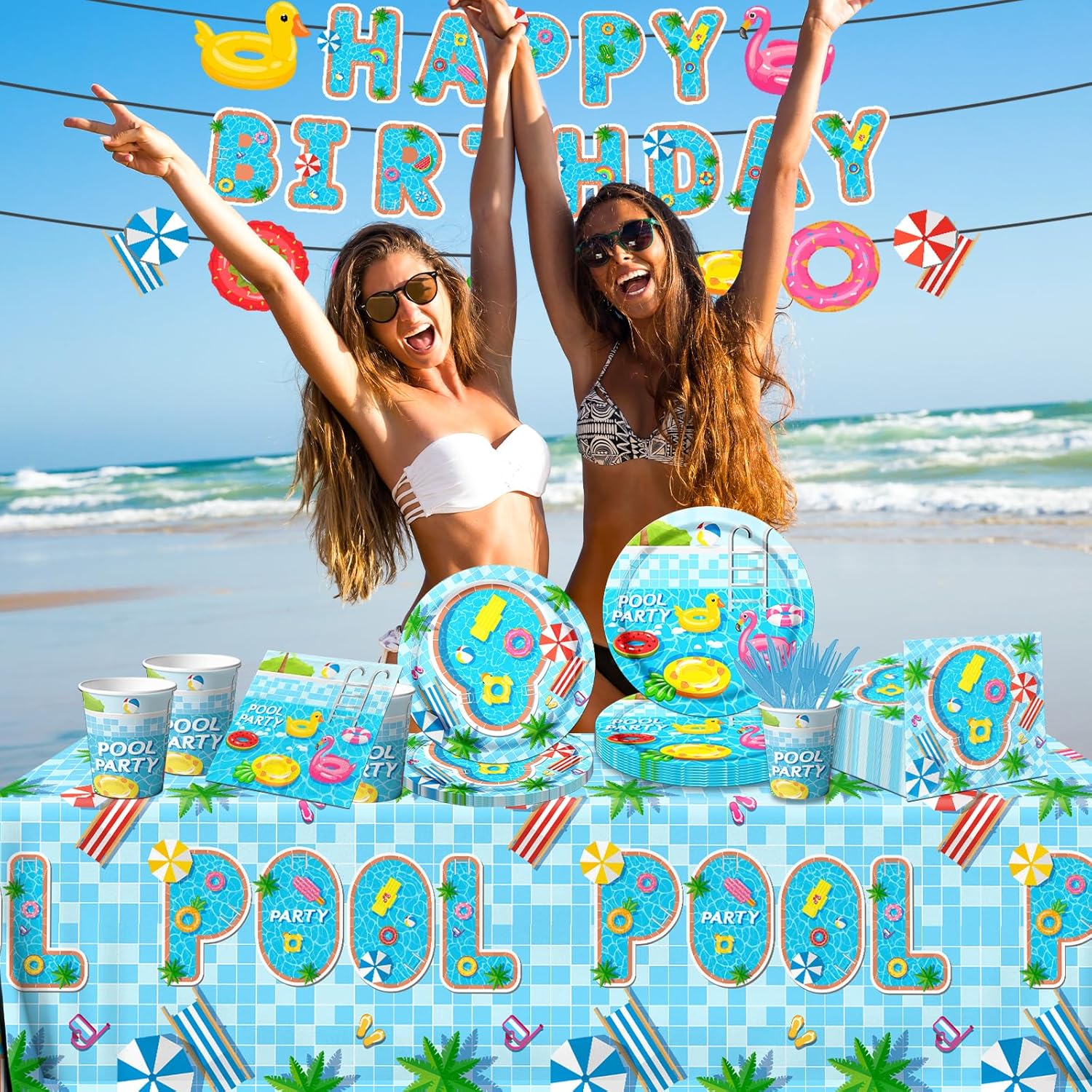 Guzbewu Pool Party Plates Napkins Set 142PCS Summer Decorations