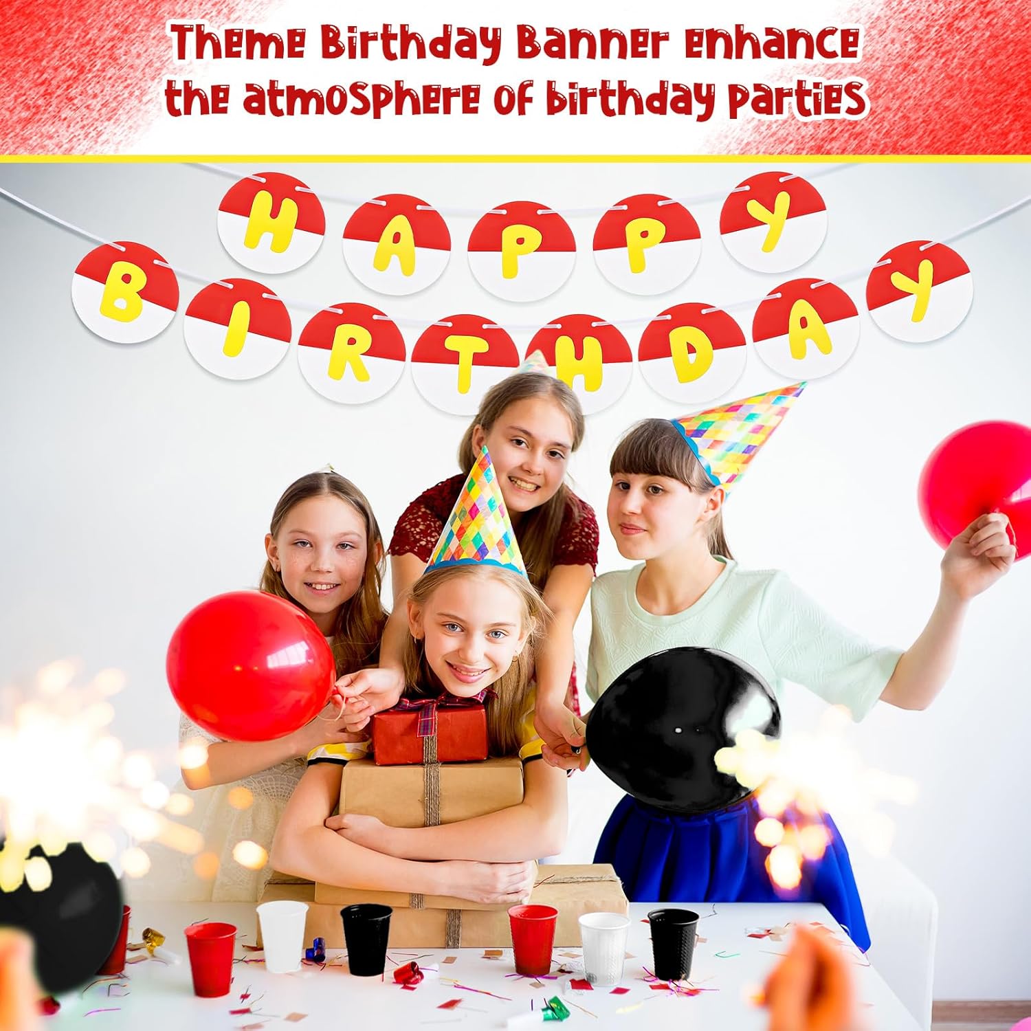 Pre-strung Red and White Birthday Banner for Kids