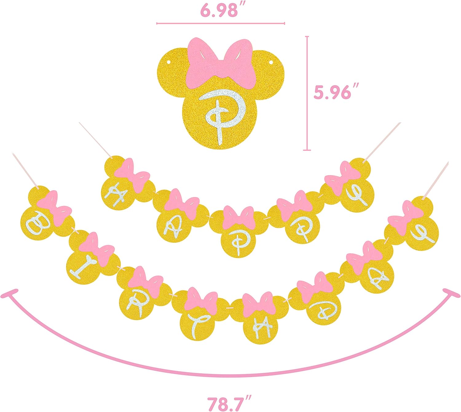 Minnie Themed Happy Birthday Glitter Banner