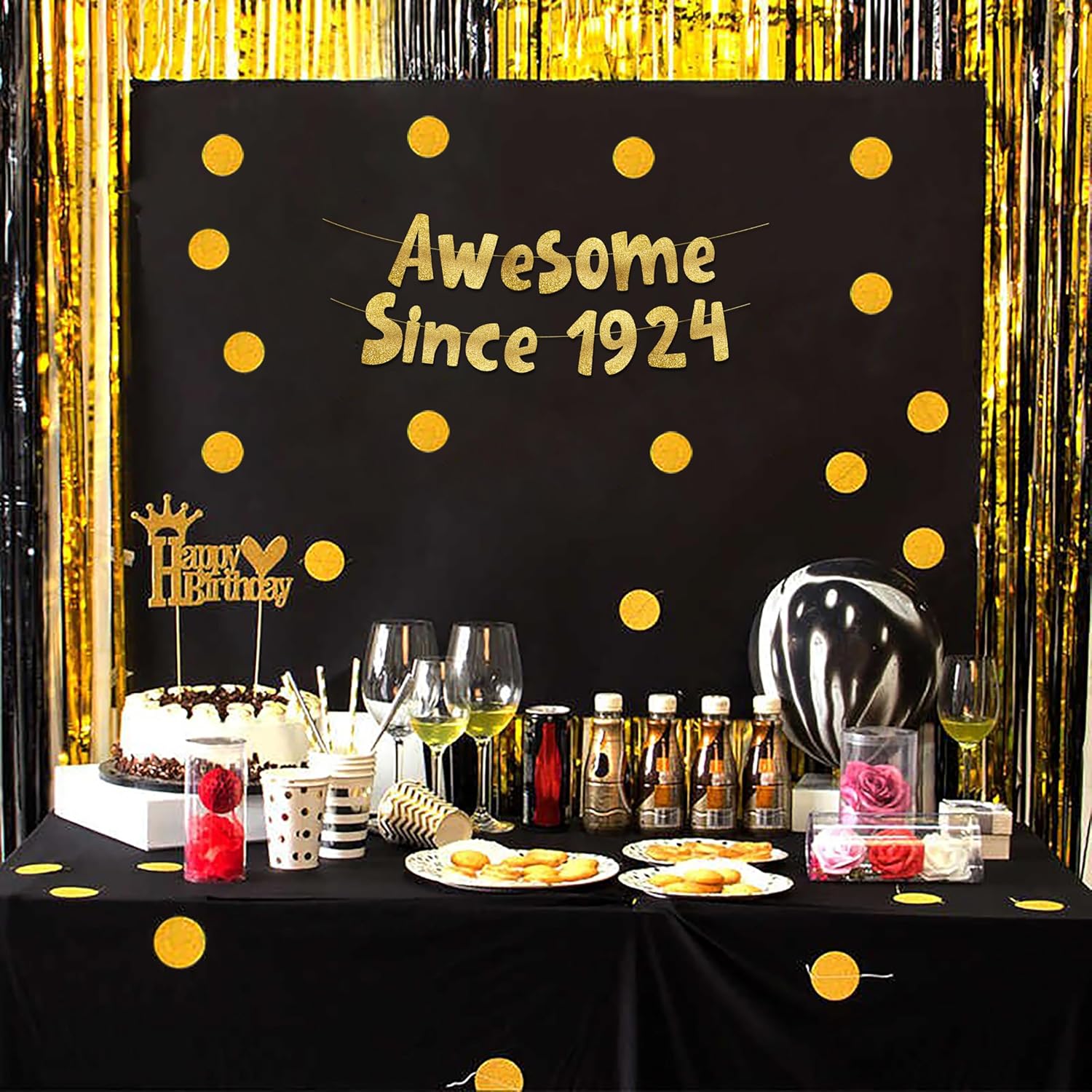 Awesome Since 1924 Gold Glitter Banner 101st Birthday Decor