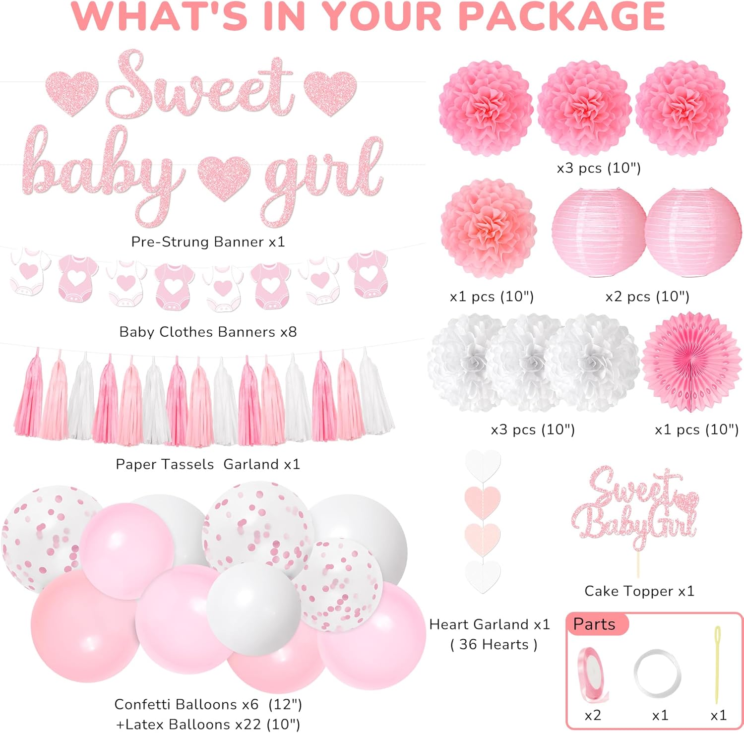 Kriyokiaa 43 Pcs Pink Baby Shower Decorations Set