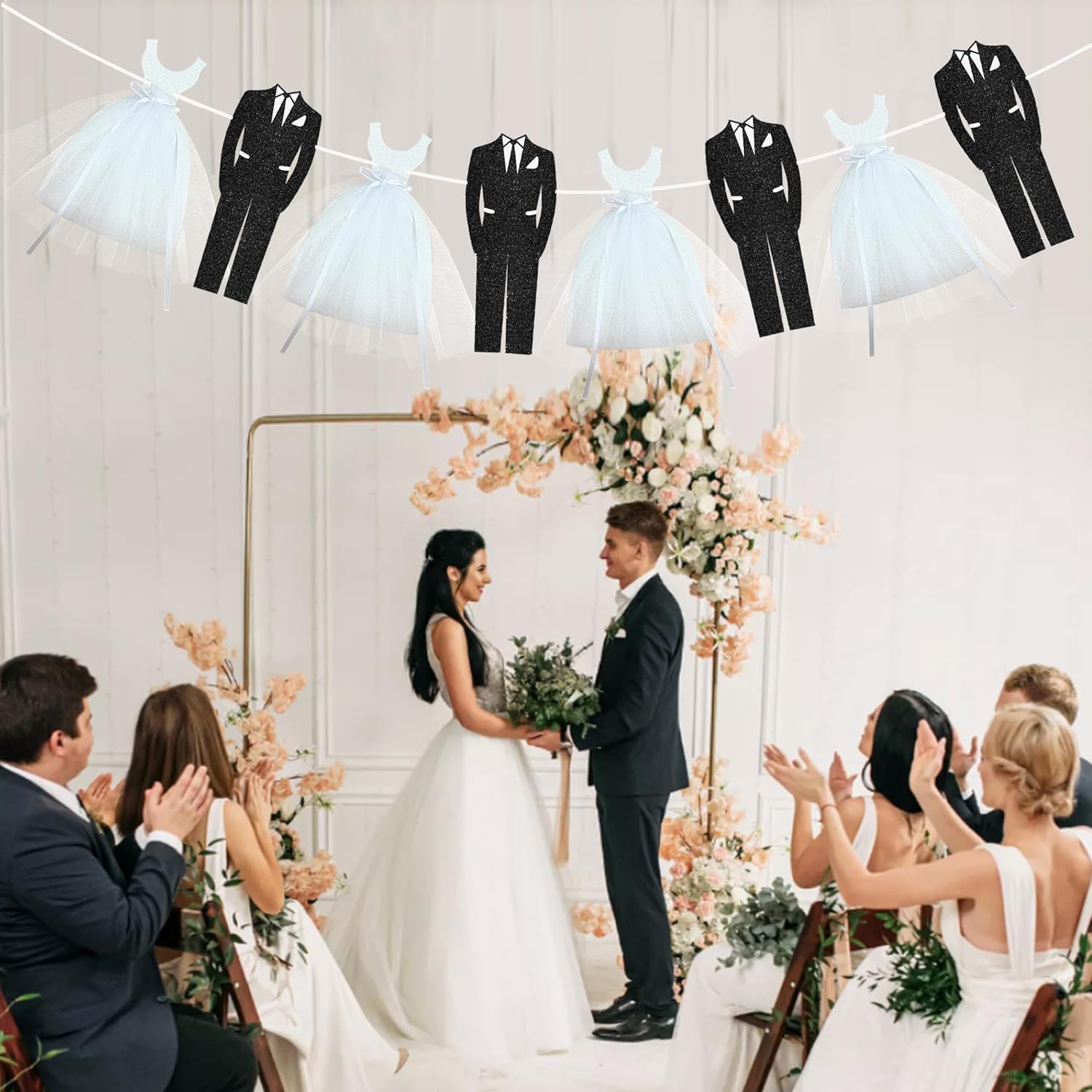 Elegant Bridal Shower Banner with Tulle and Tuxedo Cutouts
