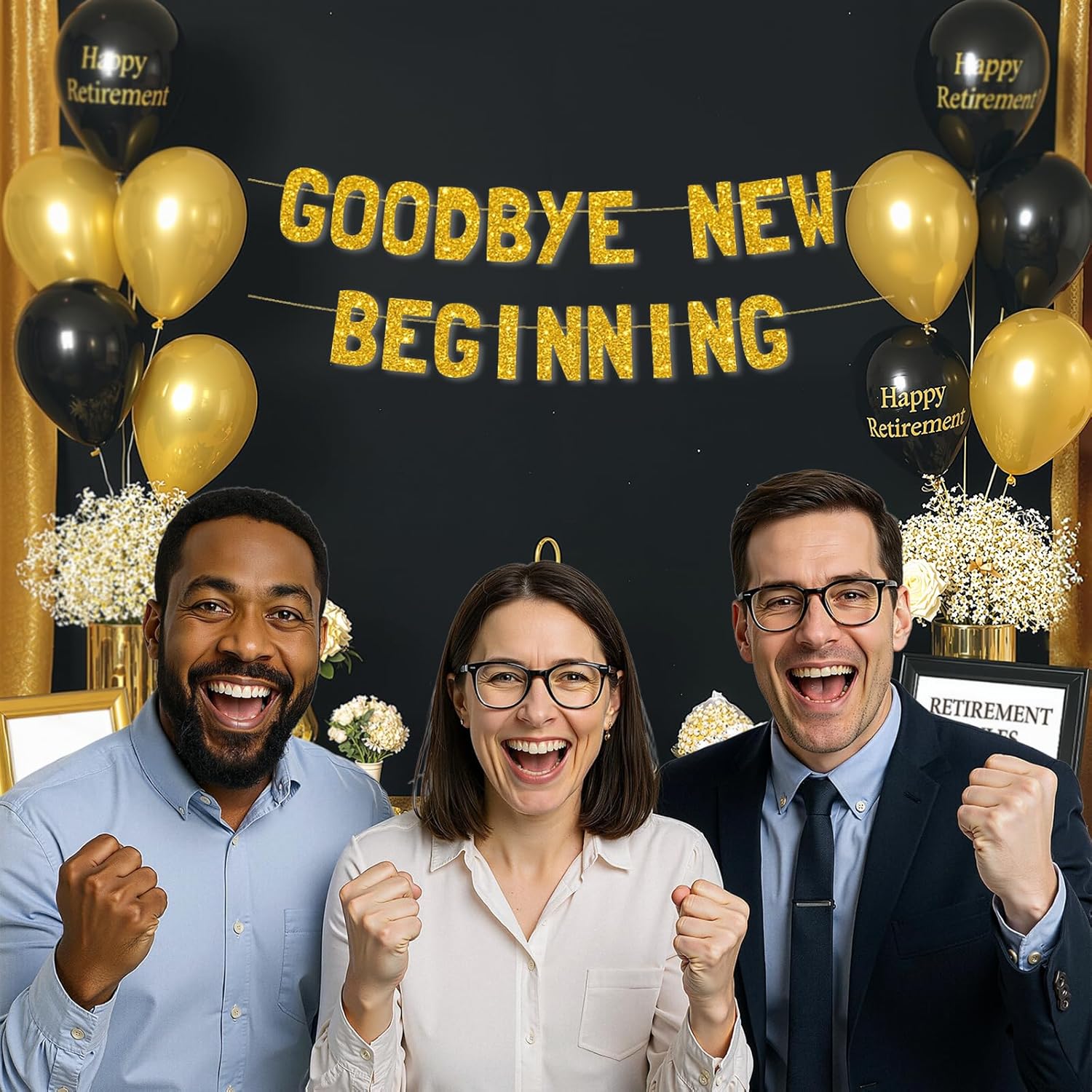 Meowoo Sparkling Graduation Banner with Gold Glitter Letters