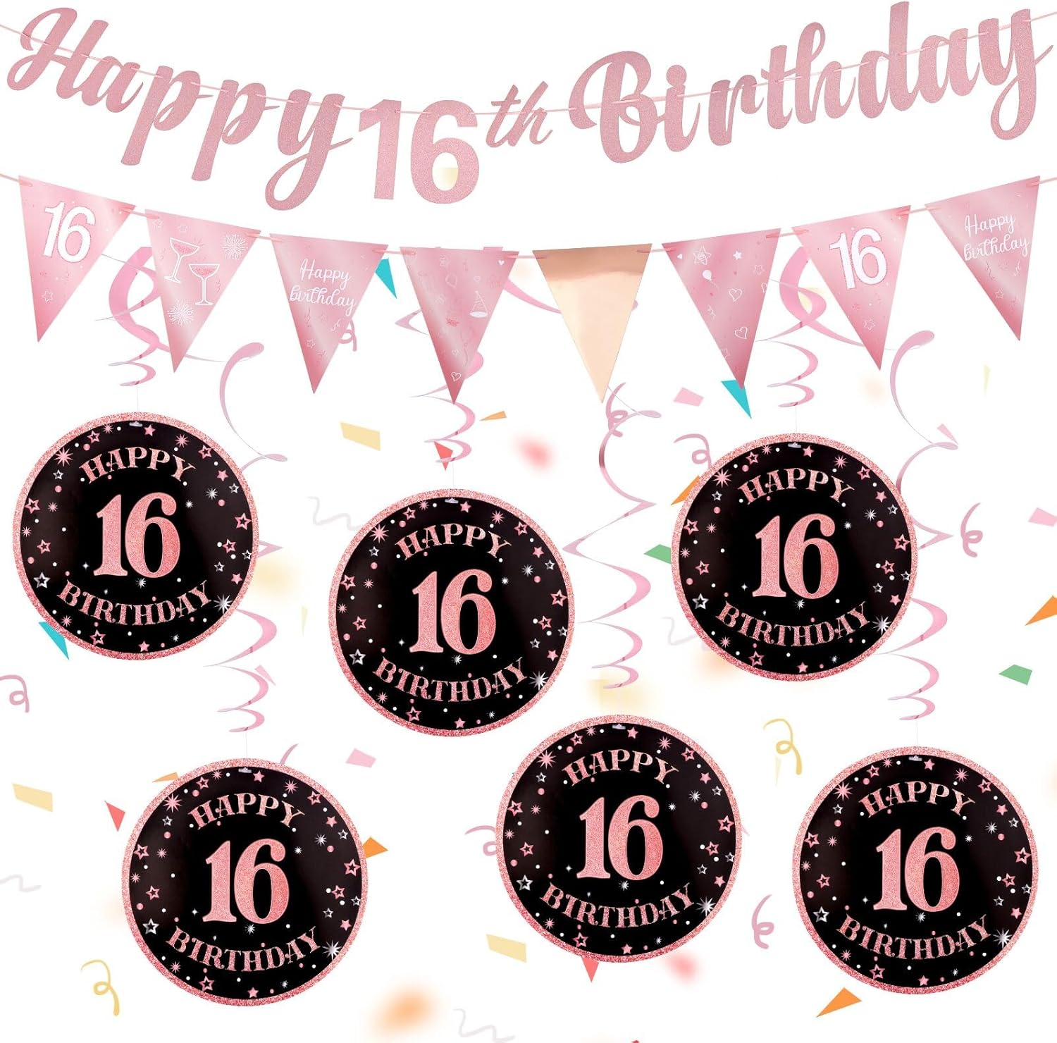 16th Birthday Decorations Set for Girls - Rose Gold