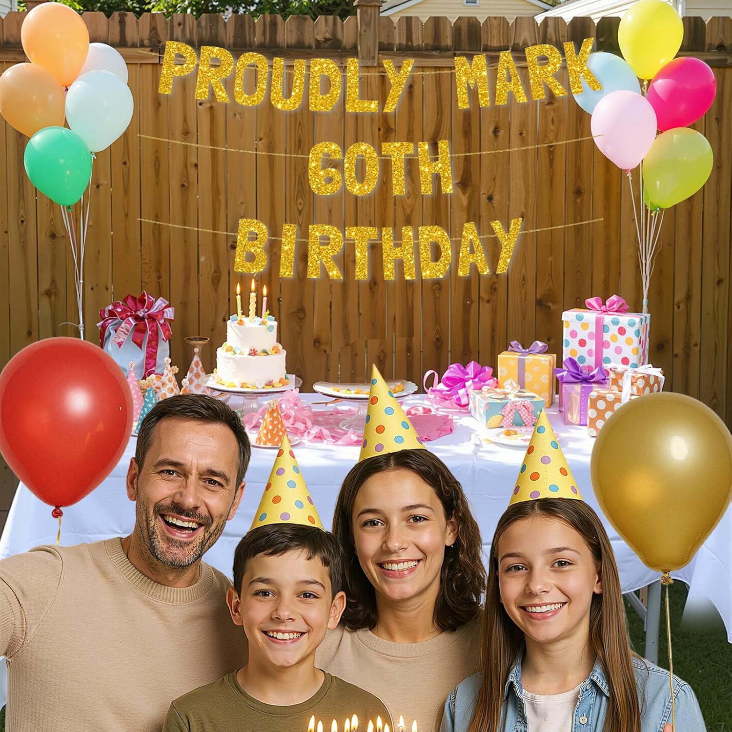 Meowoo 60th Birthday Gold Glitter Banner