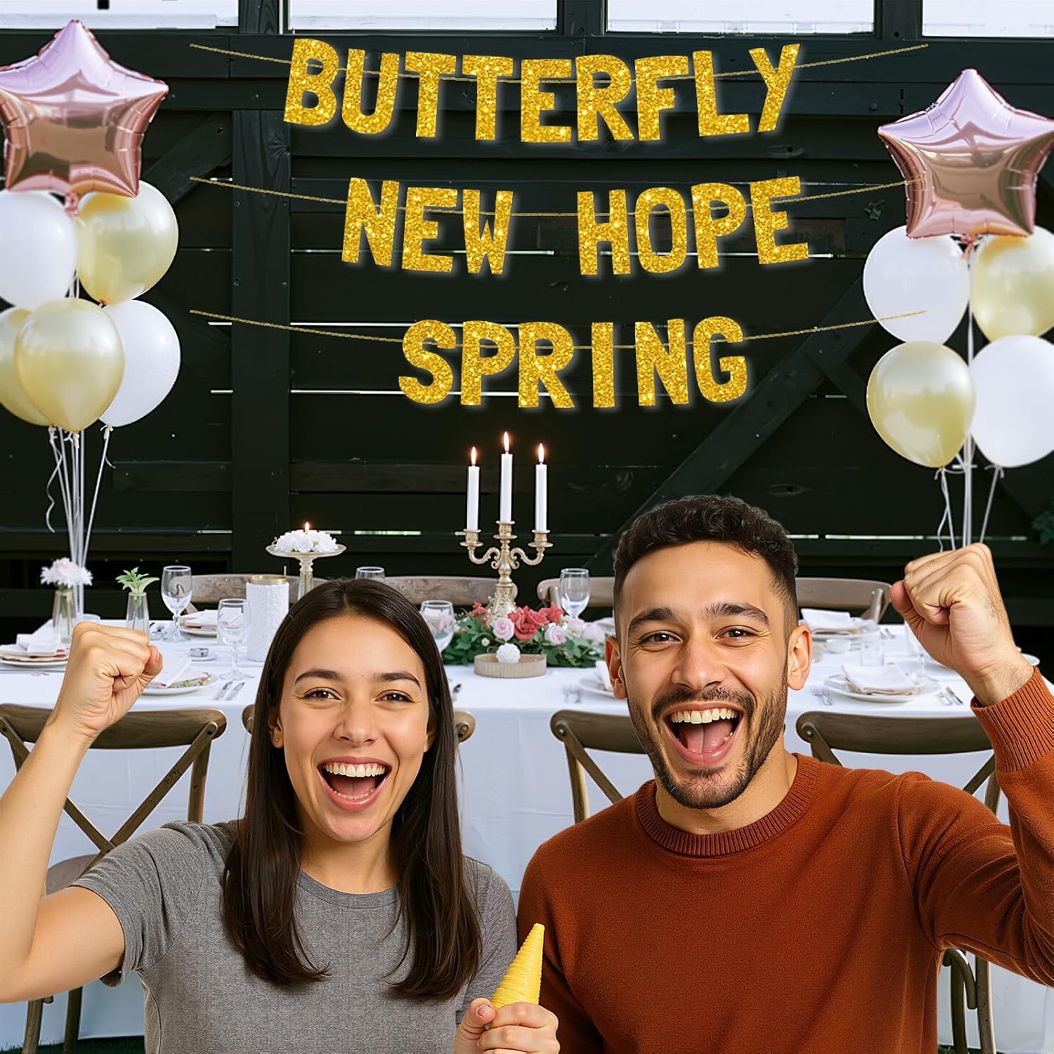Meowoo Spring Butterfly Decor Gold Glitter Banner
