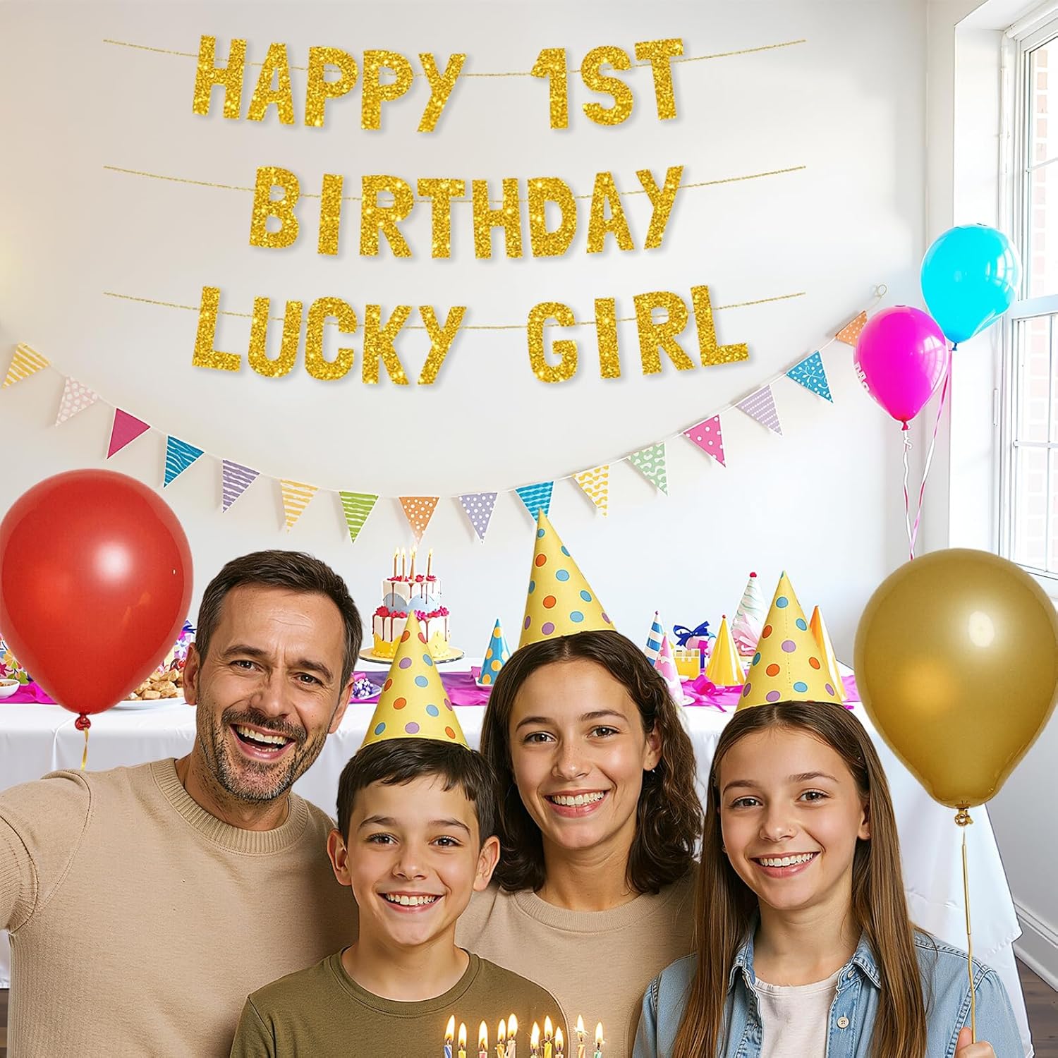 Meowoo Happy 1st Birthday Banner Giant Gold Glitter Letters
