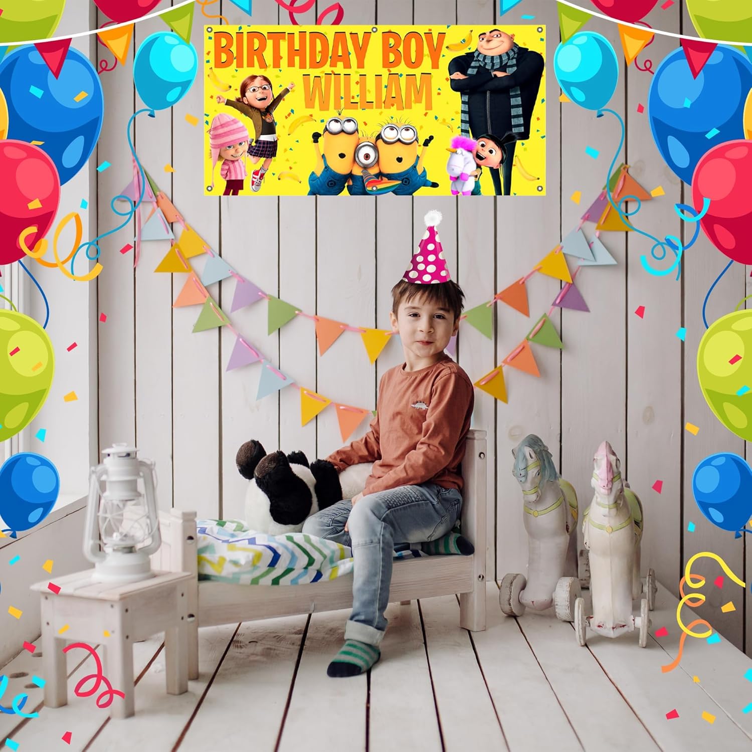Personalized Birthday Banner Yellow Blue Fun Theme 24x48