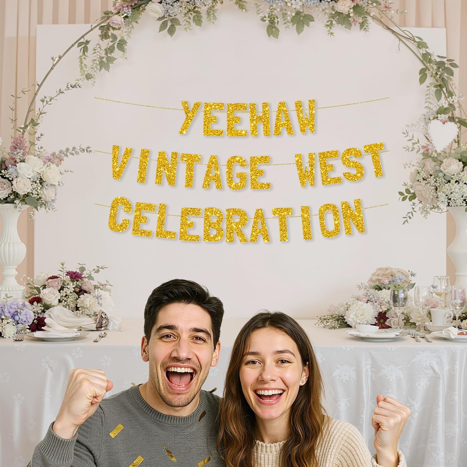 Meowoo Rustic Wild West Party Banner With Gold Glitter