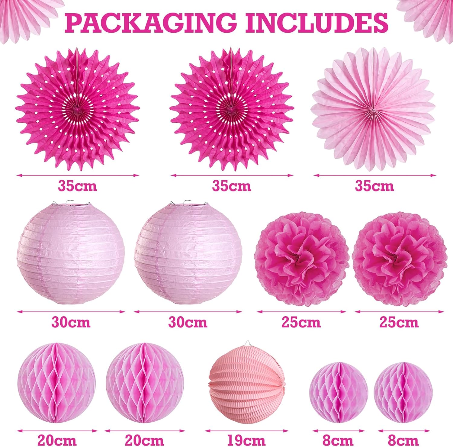 12Pcs Hot Pink Party Decorations Set