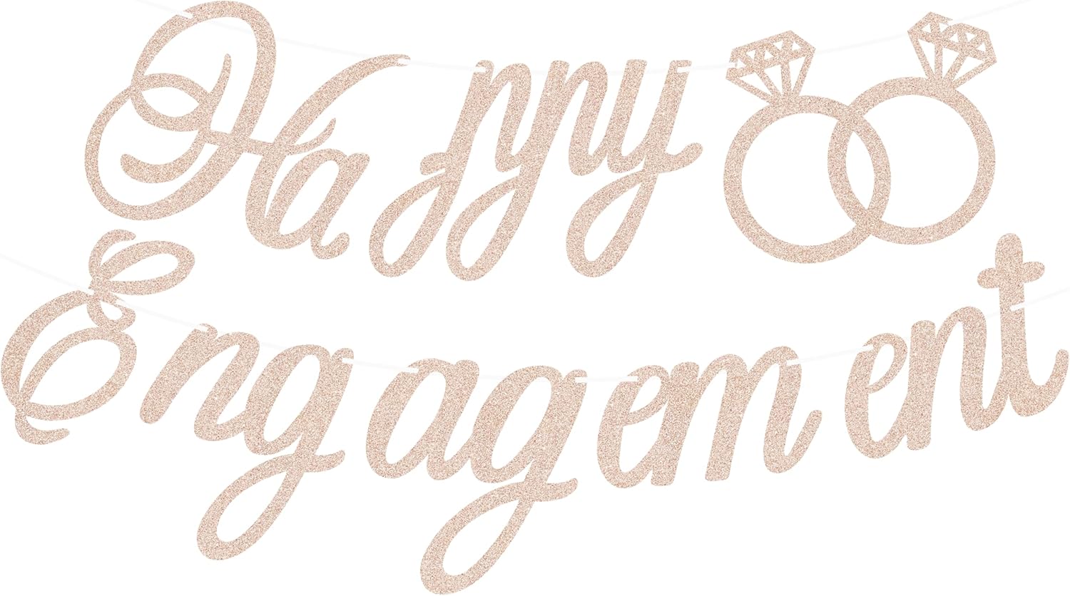 Pre-Strung Happy Engagement Banner - Rose Gold Glitter