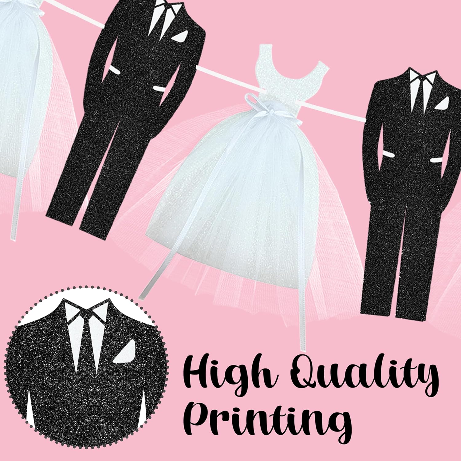 Elegant Bridal Shower Banner with Tulle and Tuxedo Cutouts