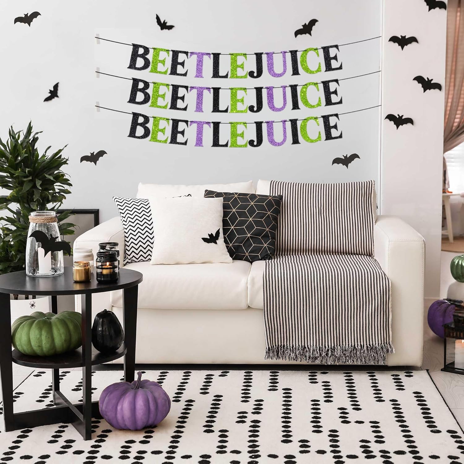 Pre-Strung Beetlejuice Halloween Banner with Glitter