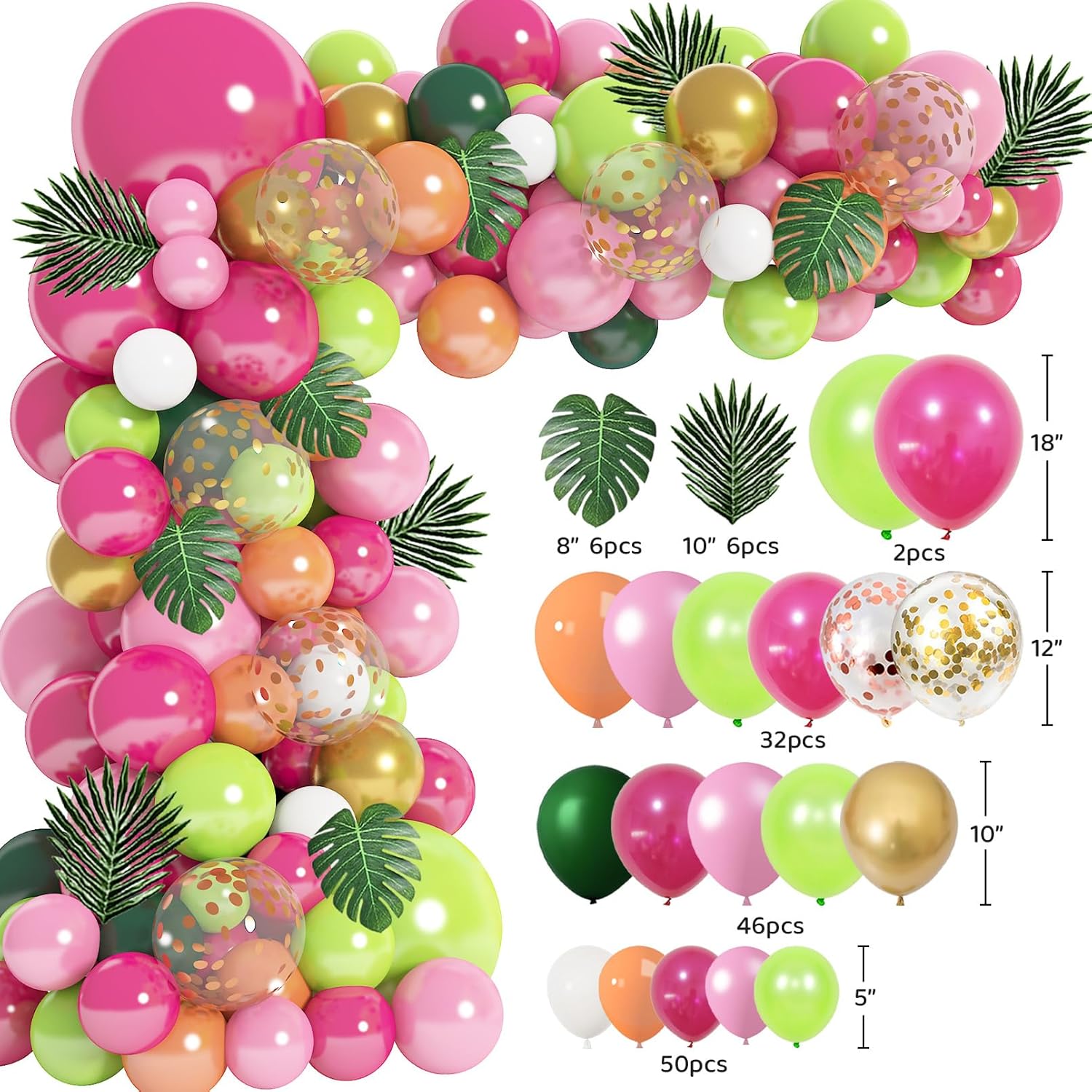 146Pcs Tropical Balloons Garland Arch Kit