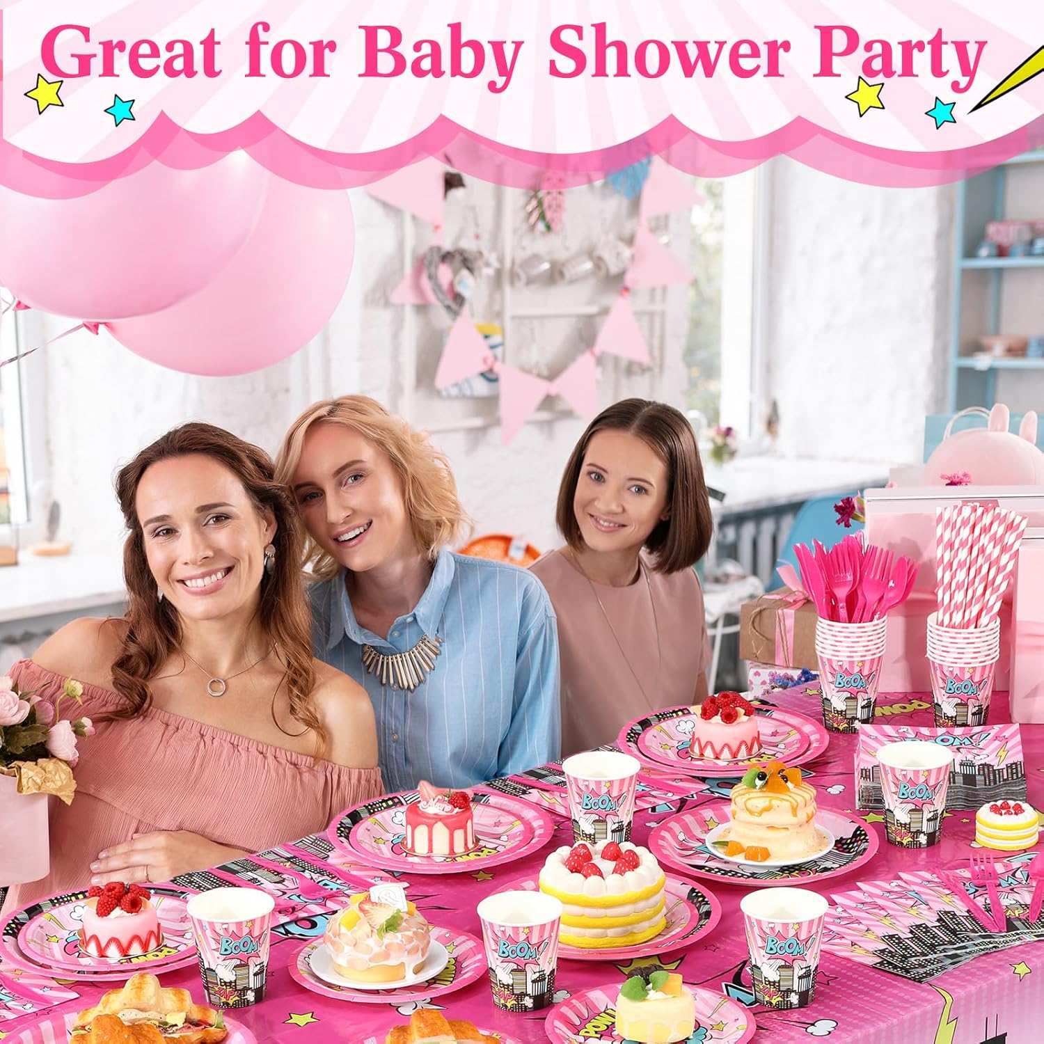 219 Pcs Pink Hero Birthday Party Decorations Set