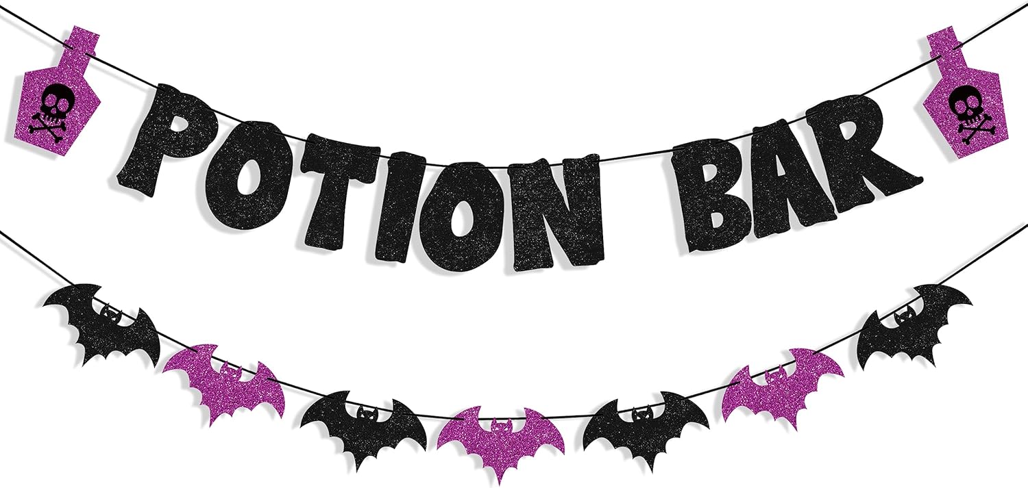 Uniwish Halloween Potion Bar Banner with Bat Garland