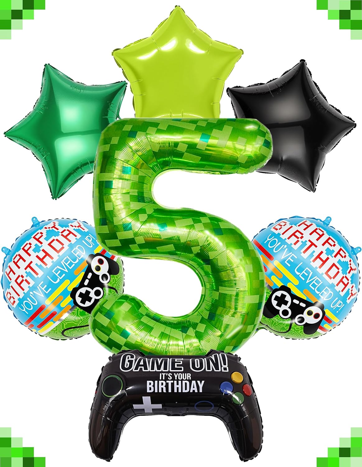 40 Inch Green Pixel Number 5 Balloon Set 7Pcs