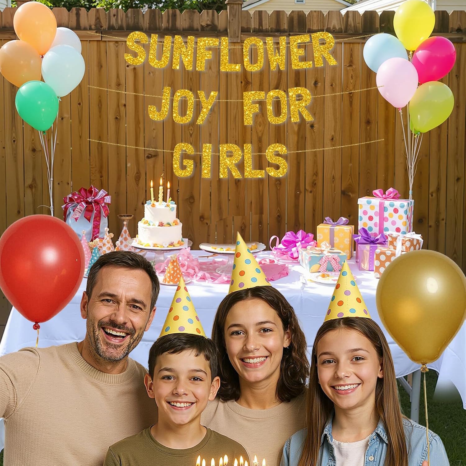 Meowoo Sunflower Joy Banner with Glitter Gold Letters