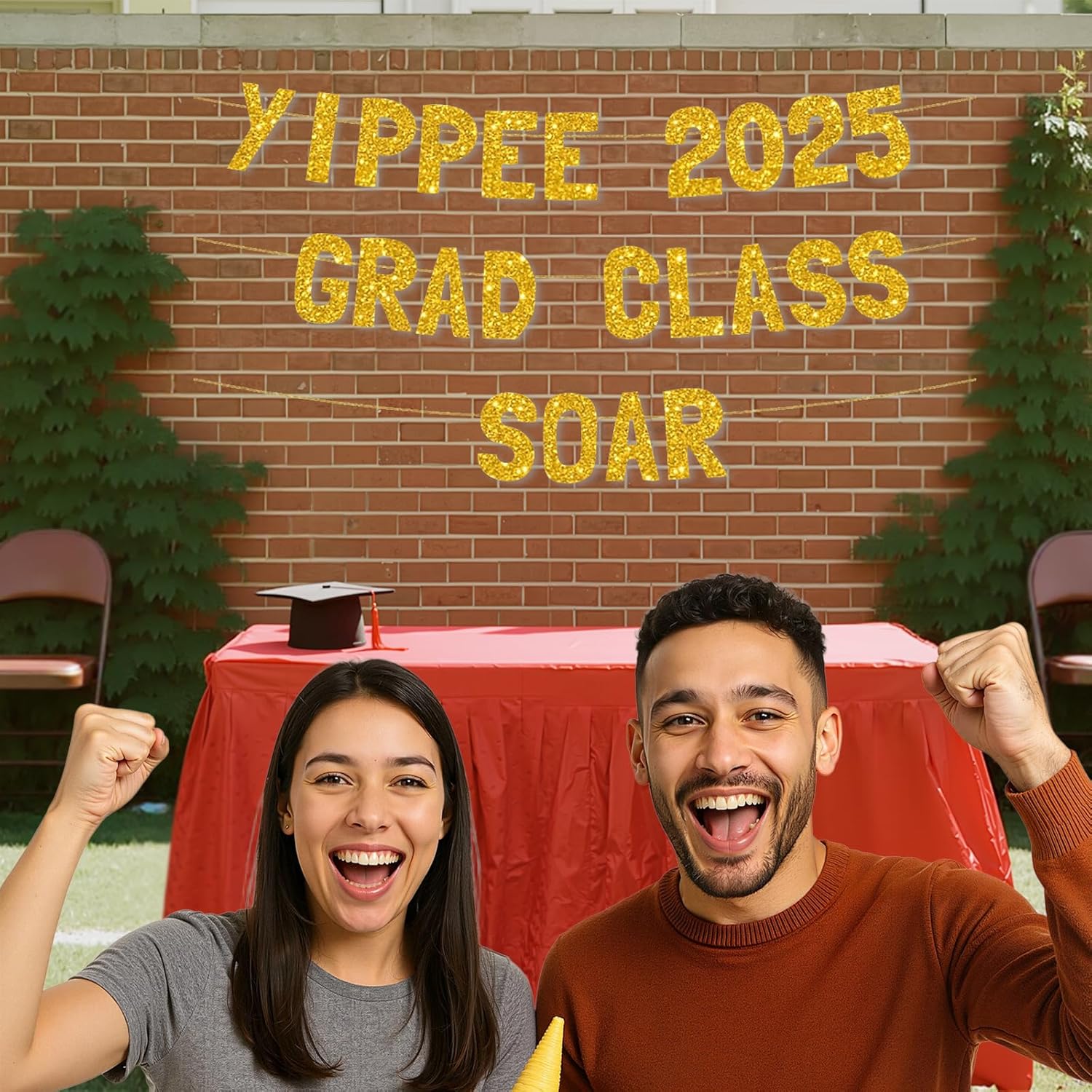 Meowoo Yippee Graduation Decor Sparkling Gold Banner