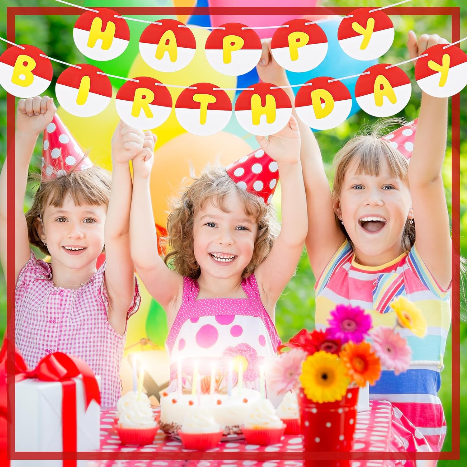 Pre-strung Red and White Birthday Banner for Kids