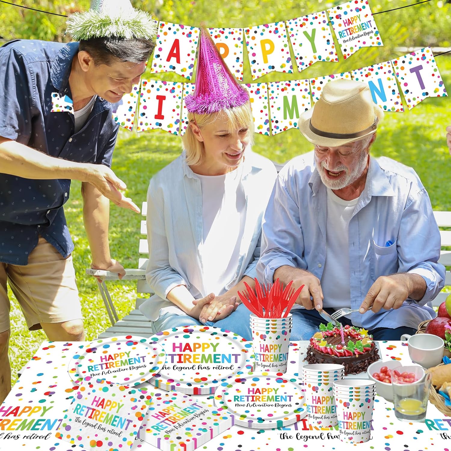 Retirement Party Decor Set 142pcs Plates Napkins Cups Tableware